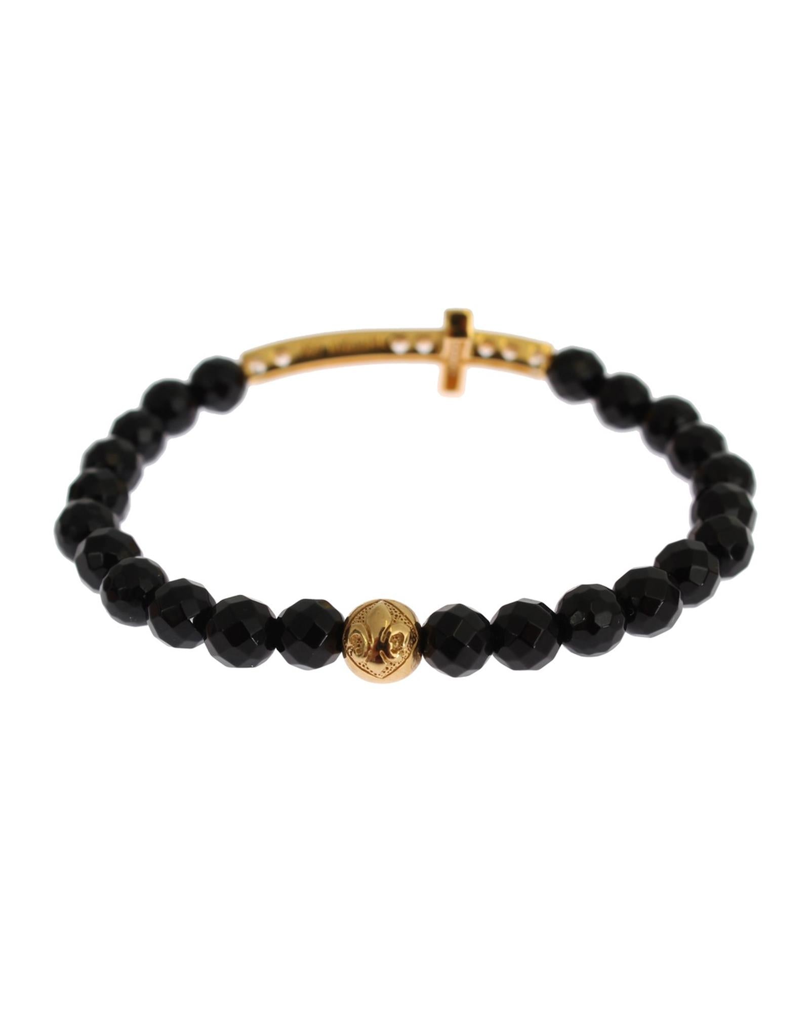 NIALAYA Gold Plated Sterling Silver Bracelet with Agate Stone and CZ Diamond Cross XS Women