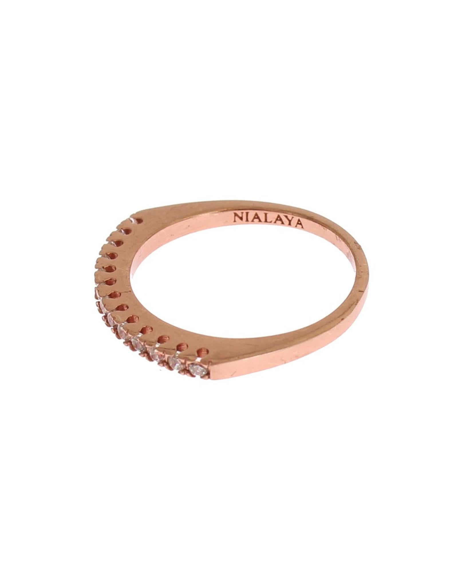 NIALAYA 18K Gold Plated Ring with Clear CZ Crystals 44 EU Women