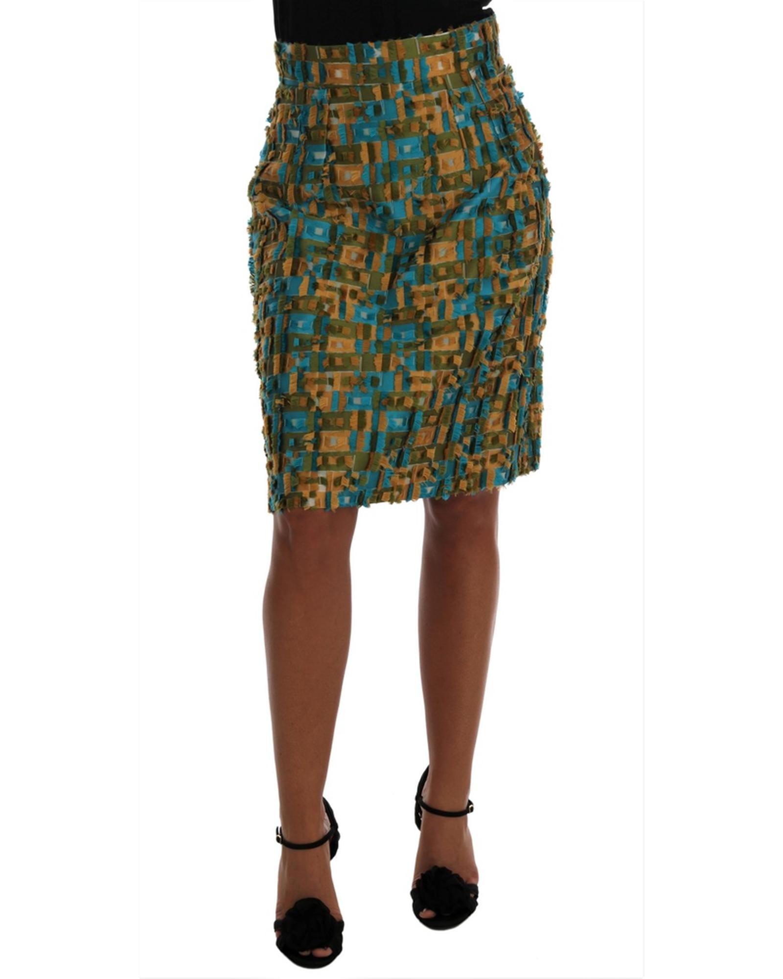 Dolce &amp; Gabbana Green Jacquard High Waist Pencil Skirt 44 IT Women