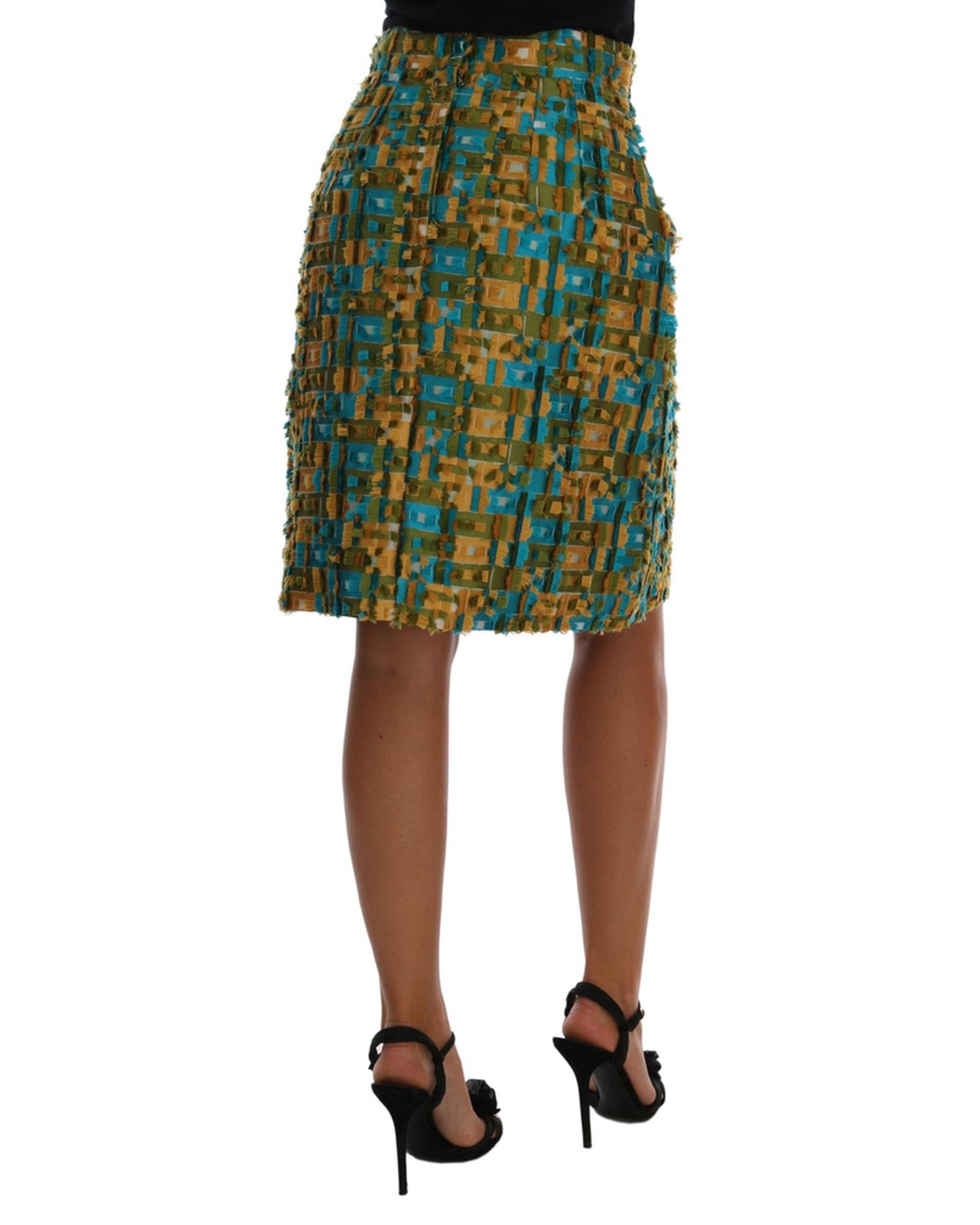 Dolce &amp; Gabbana Green Jacquard High Waist Pencil Skirt 44 IT Women