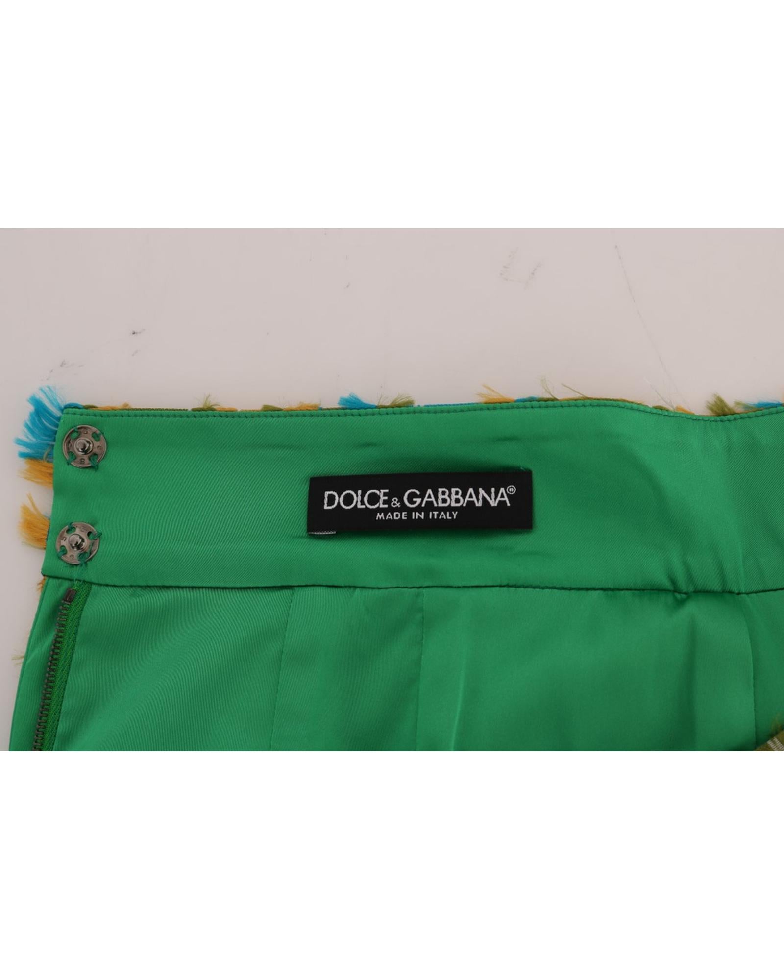 Dolce &amp; Gabbana Green Jacquard High Waist Pencil Skirt 42 IT Women