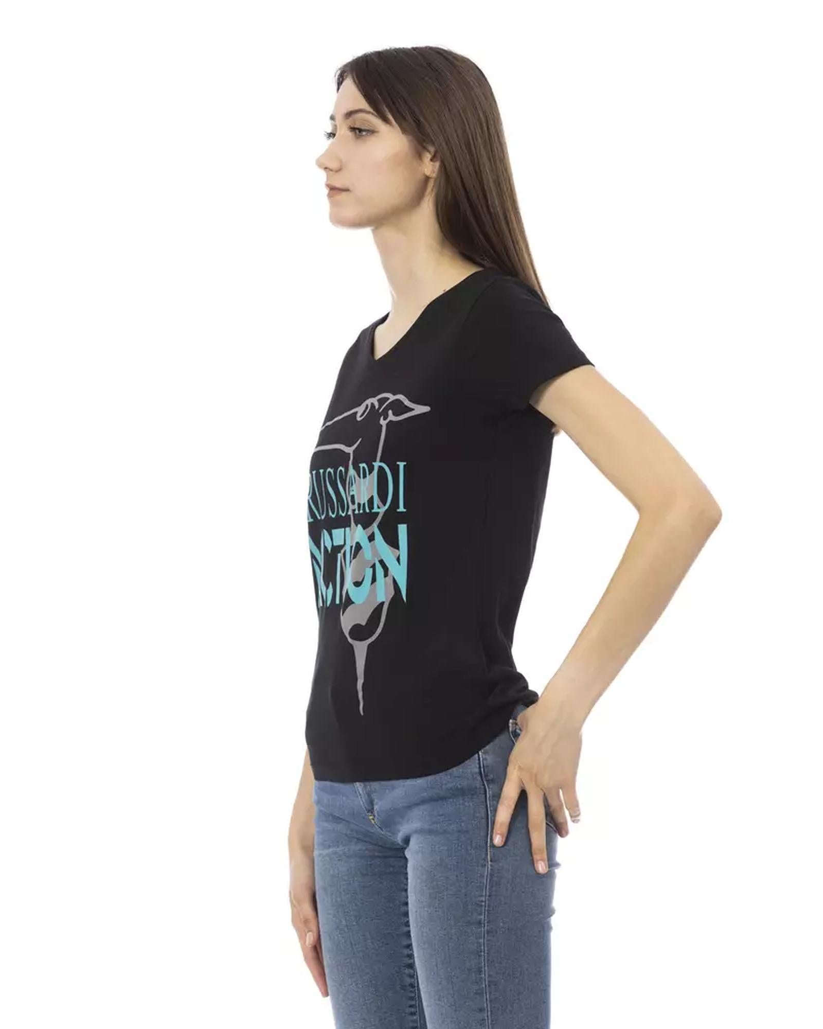 Short Sleeve T-shirt with V-neck and Front Print XS Women