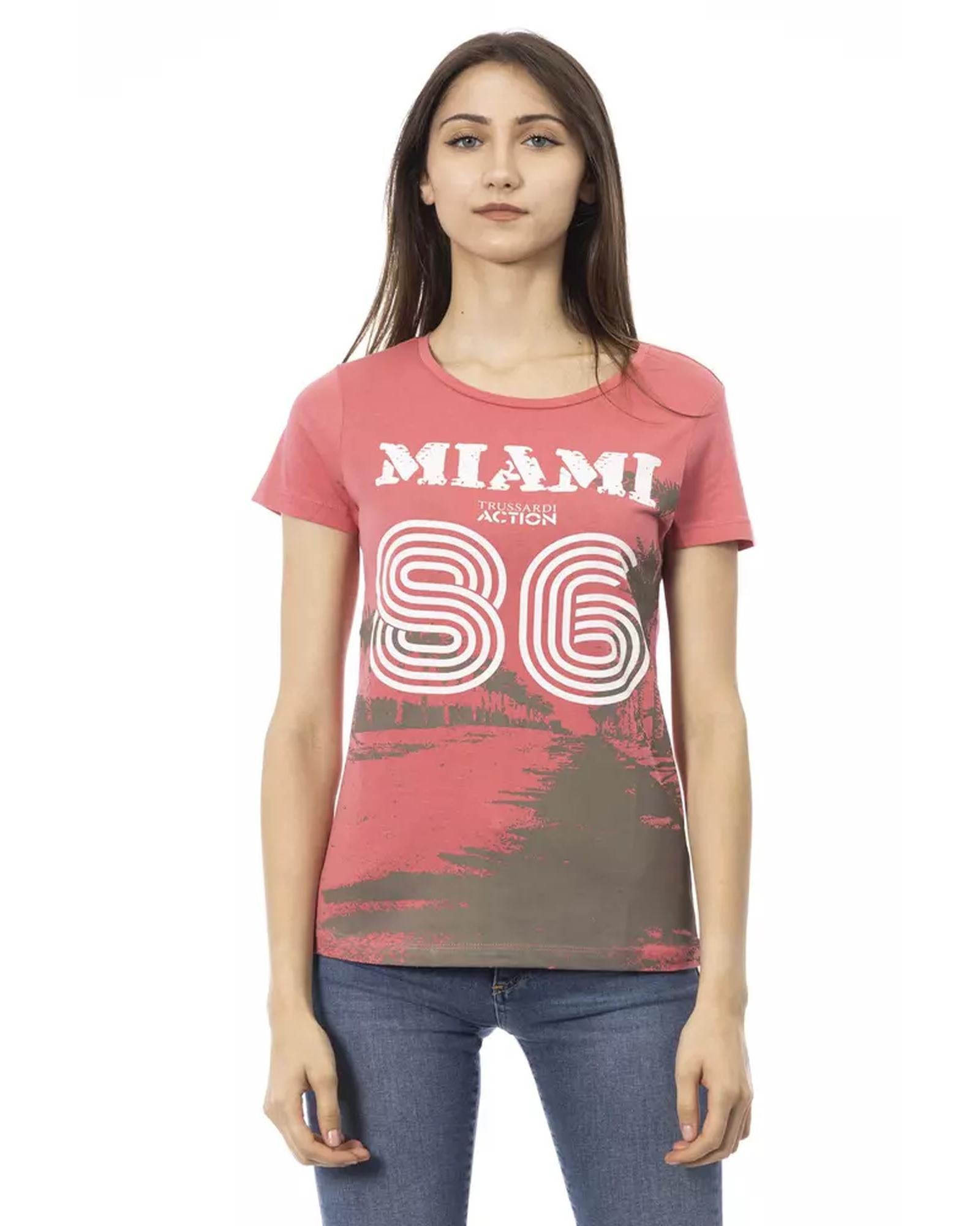 Short Sleeve T-shirt with Round Neck and Front Print S Women