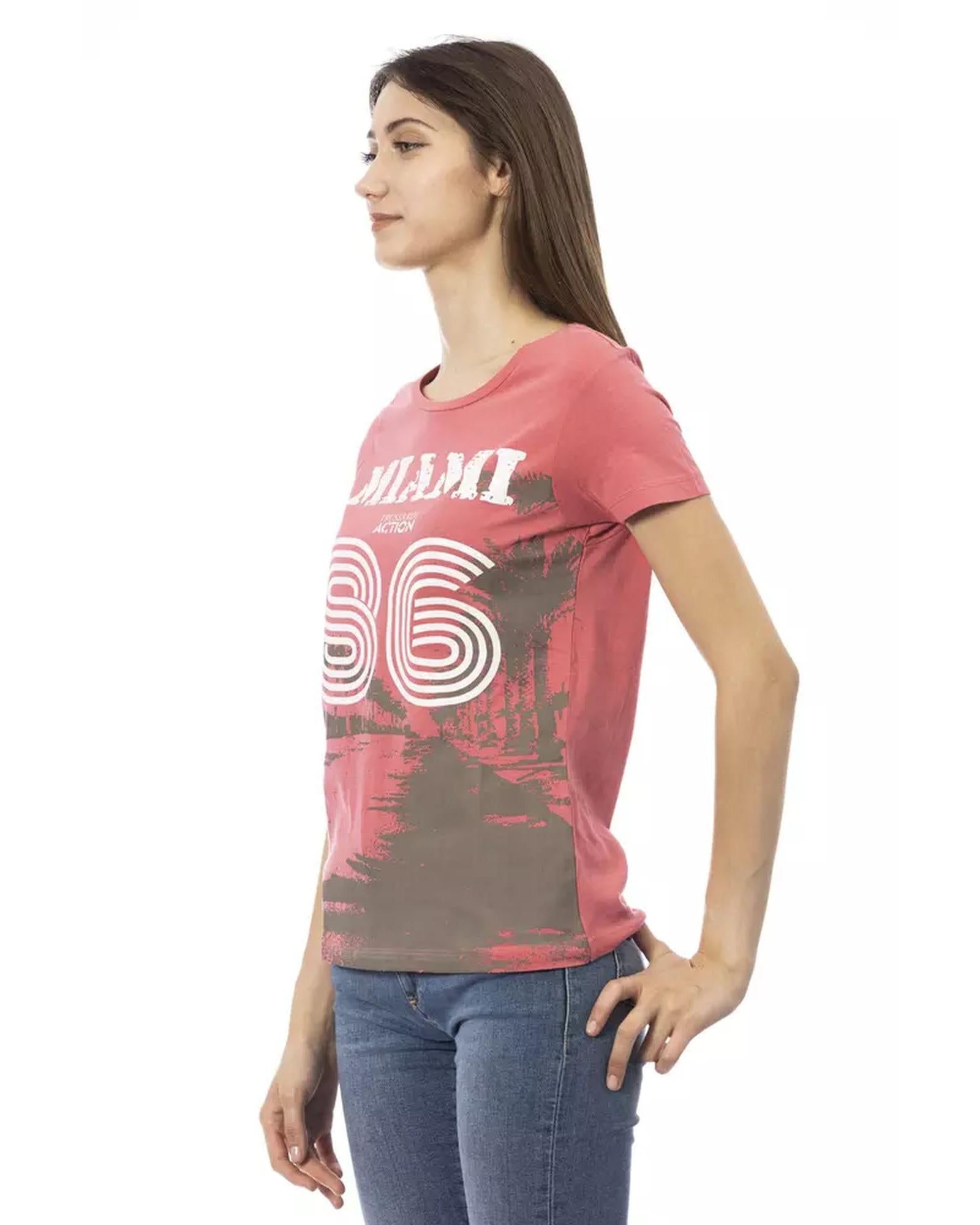 Short Sleeve T-shirt with Round Neck and Front Print S Women