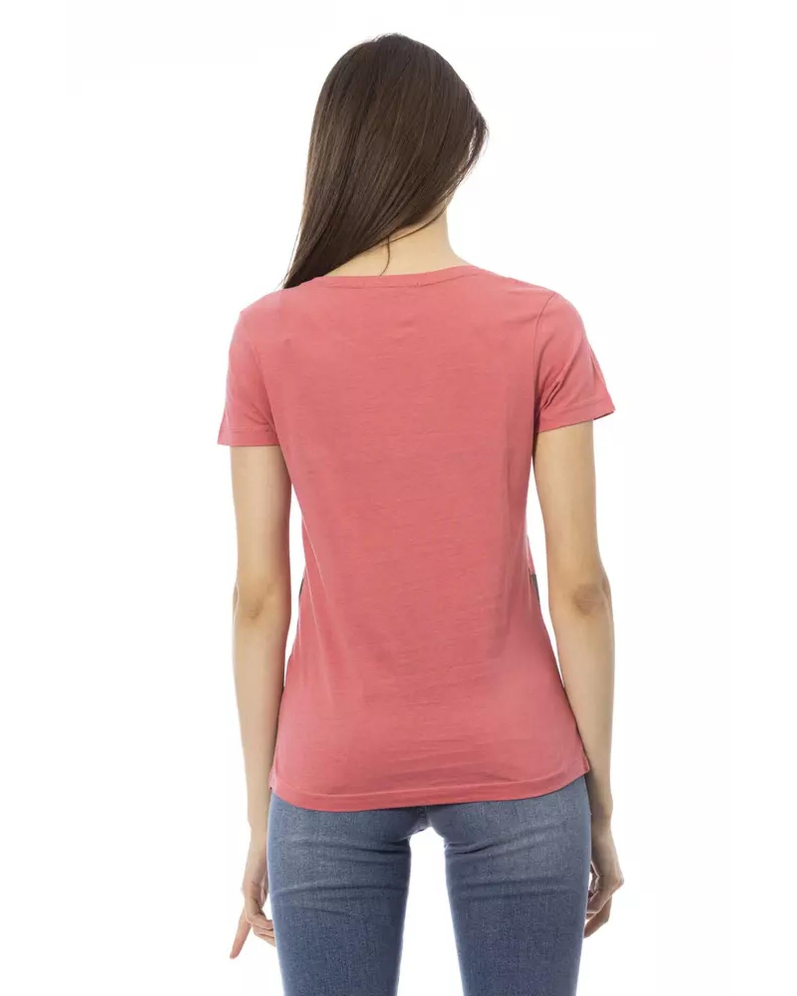 Short Sleeve T-shirt with Round Neck and Front Print S Women