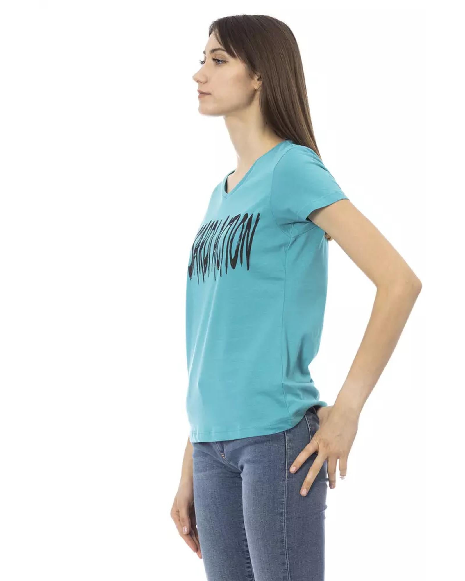 Short Sleeve T-shirt With V-neck and Front Print M Women