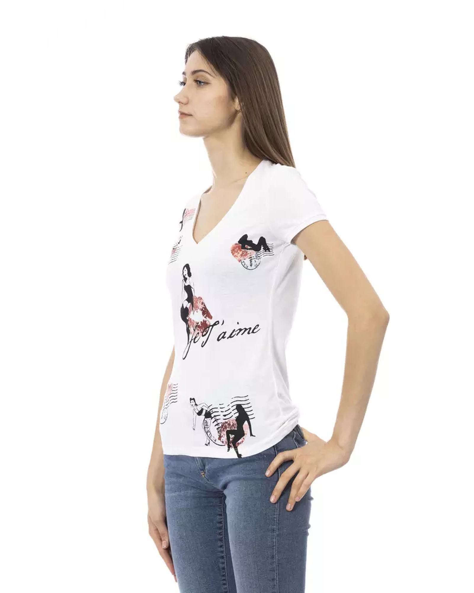 Short Sleeve V-Neck T-shirt with Front Print L Women