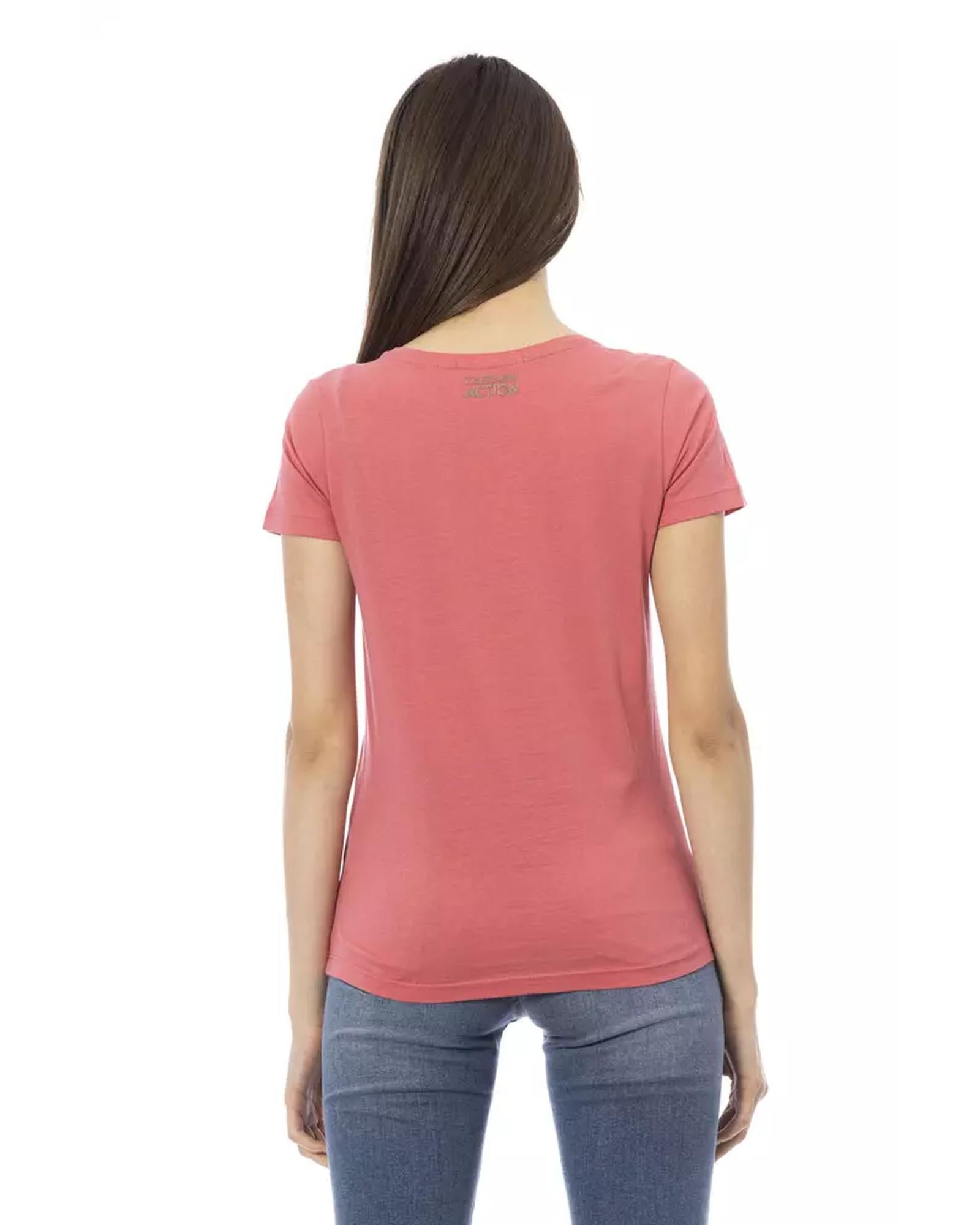 Short Sleeve T-shirt with Round Neck and Front Print. S Women