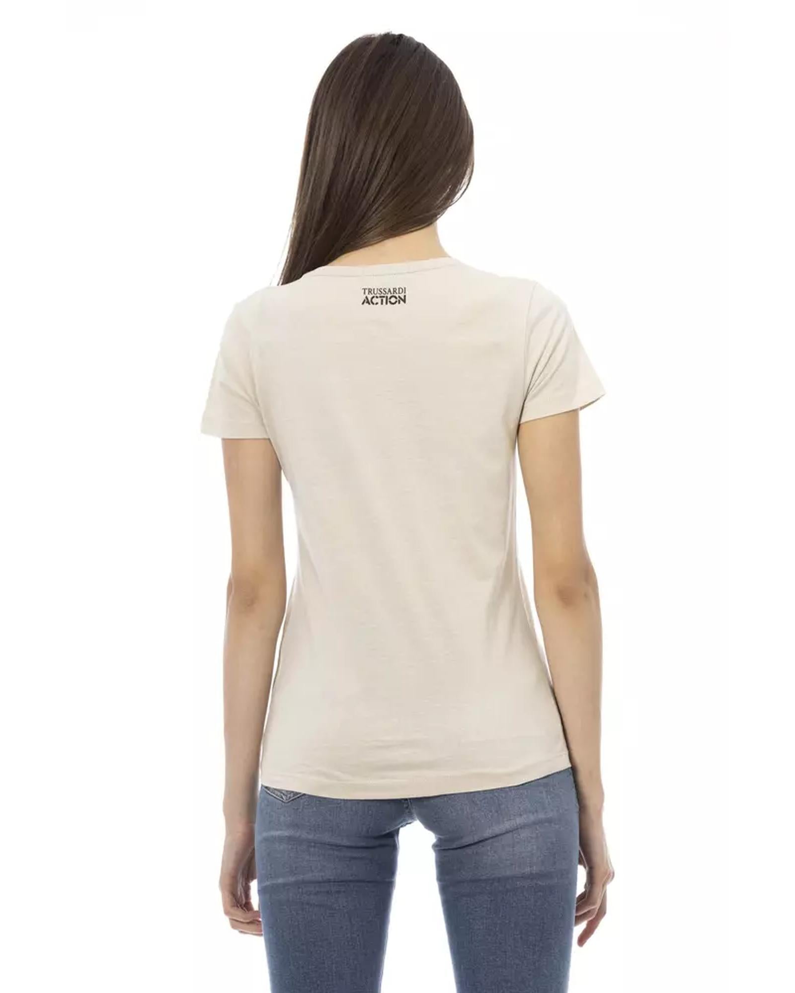 Round Neck Short Sleeve T-shirt with Front Print M Women