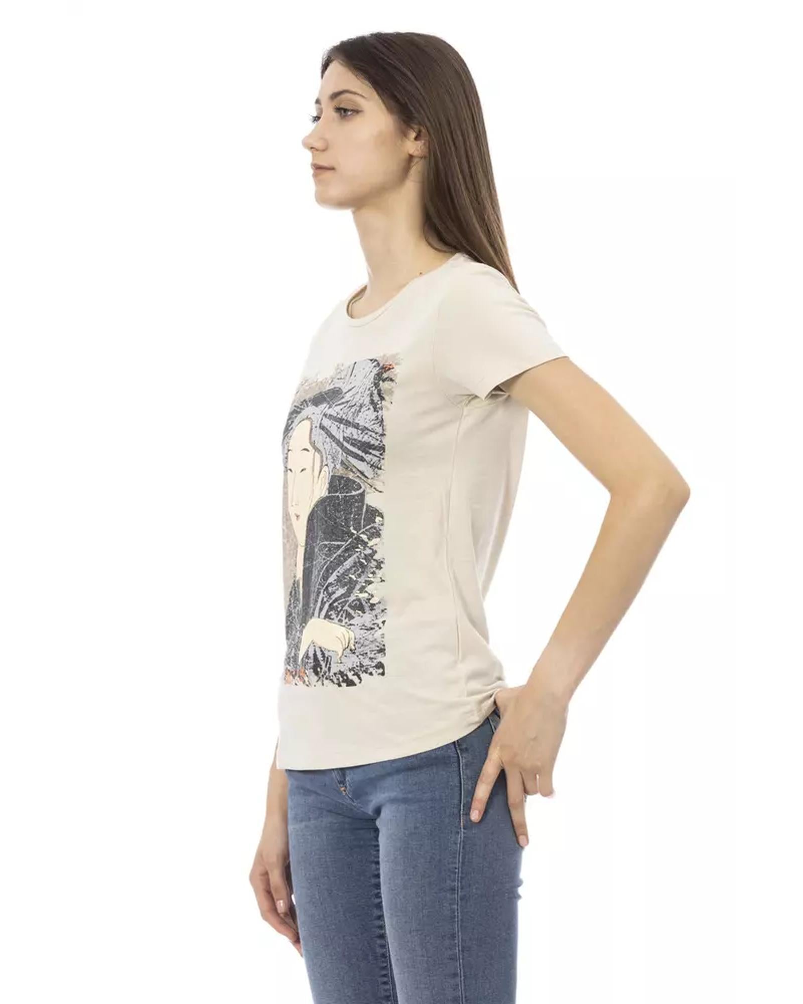 Round Neck Short Sleeve T-shirt with Front Print XL Women