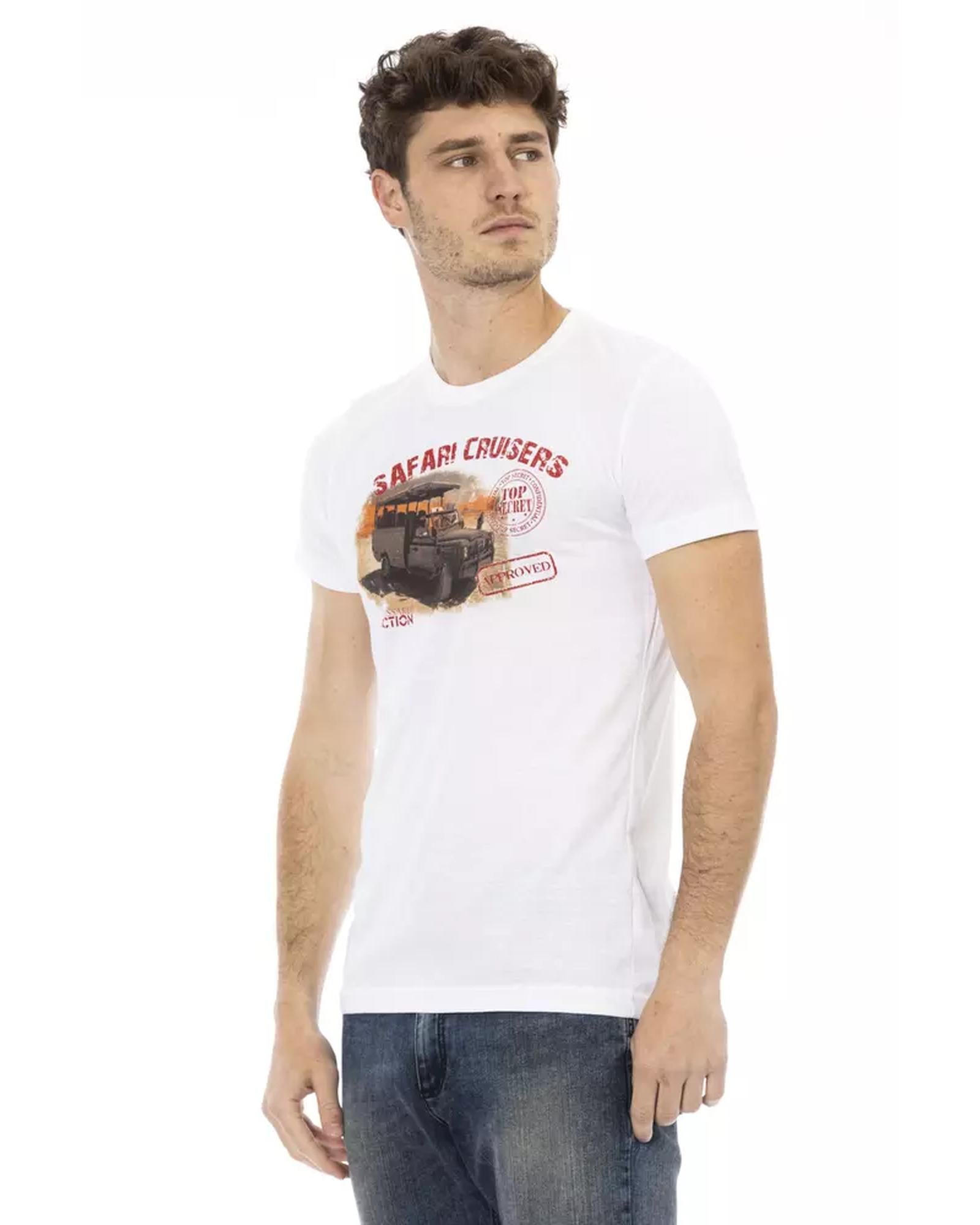 Short Sleeve T-shirt with Round Neck and Front Print XL Men