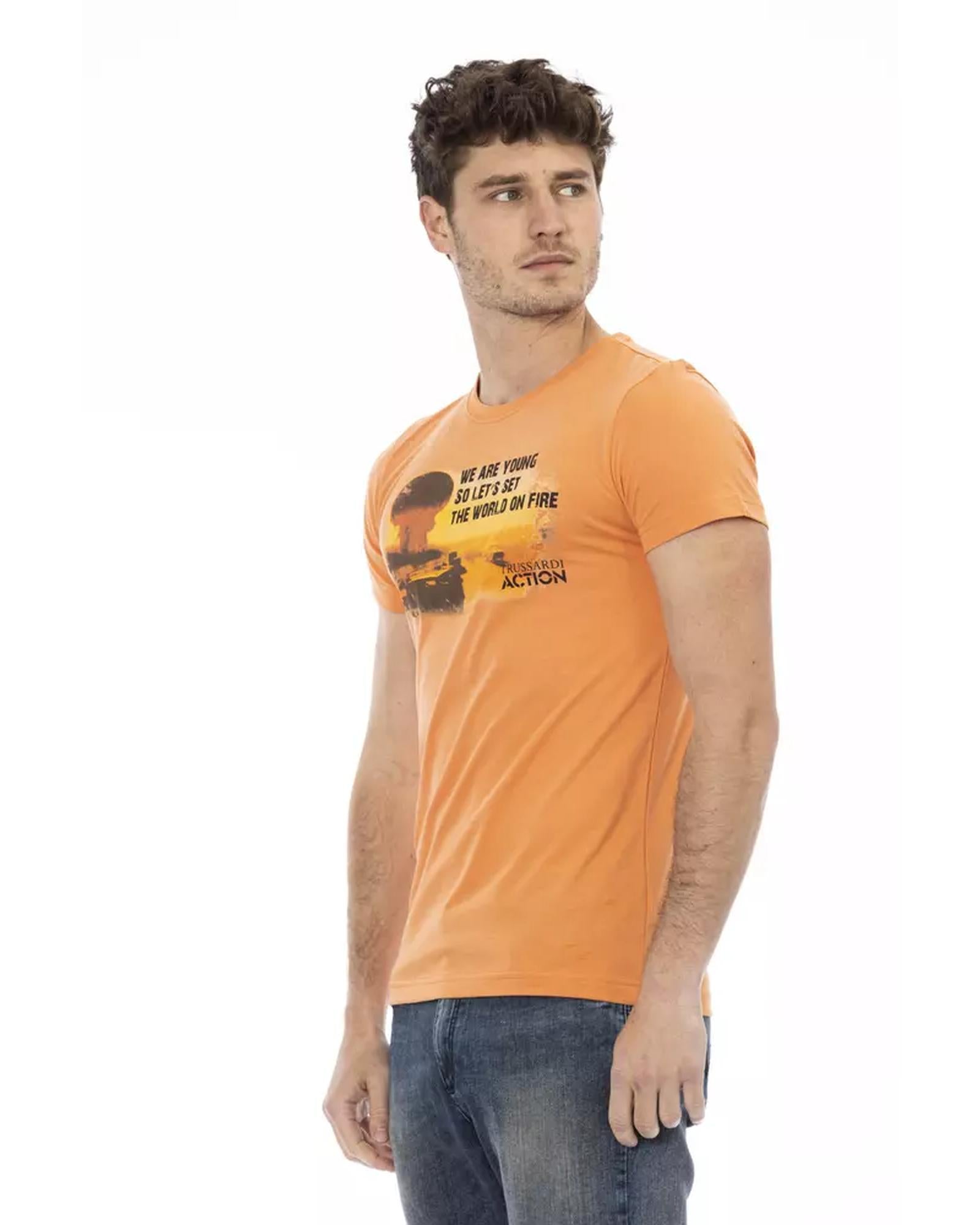 Short Sleeve T-shirt with Round Neck and Front Print L Men