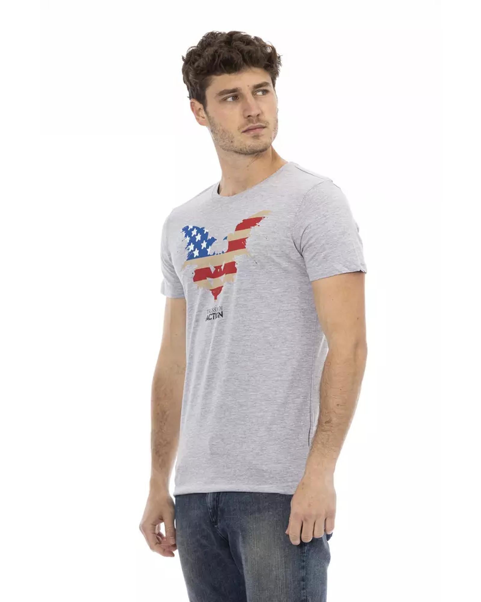 Short Sleeve Round Neck T-shirt with Front Print 2XL Men