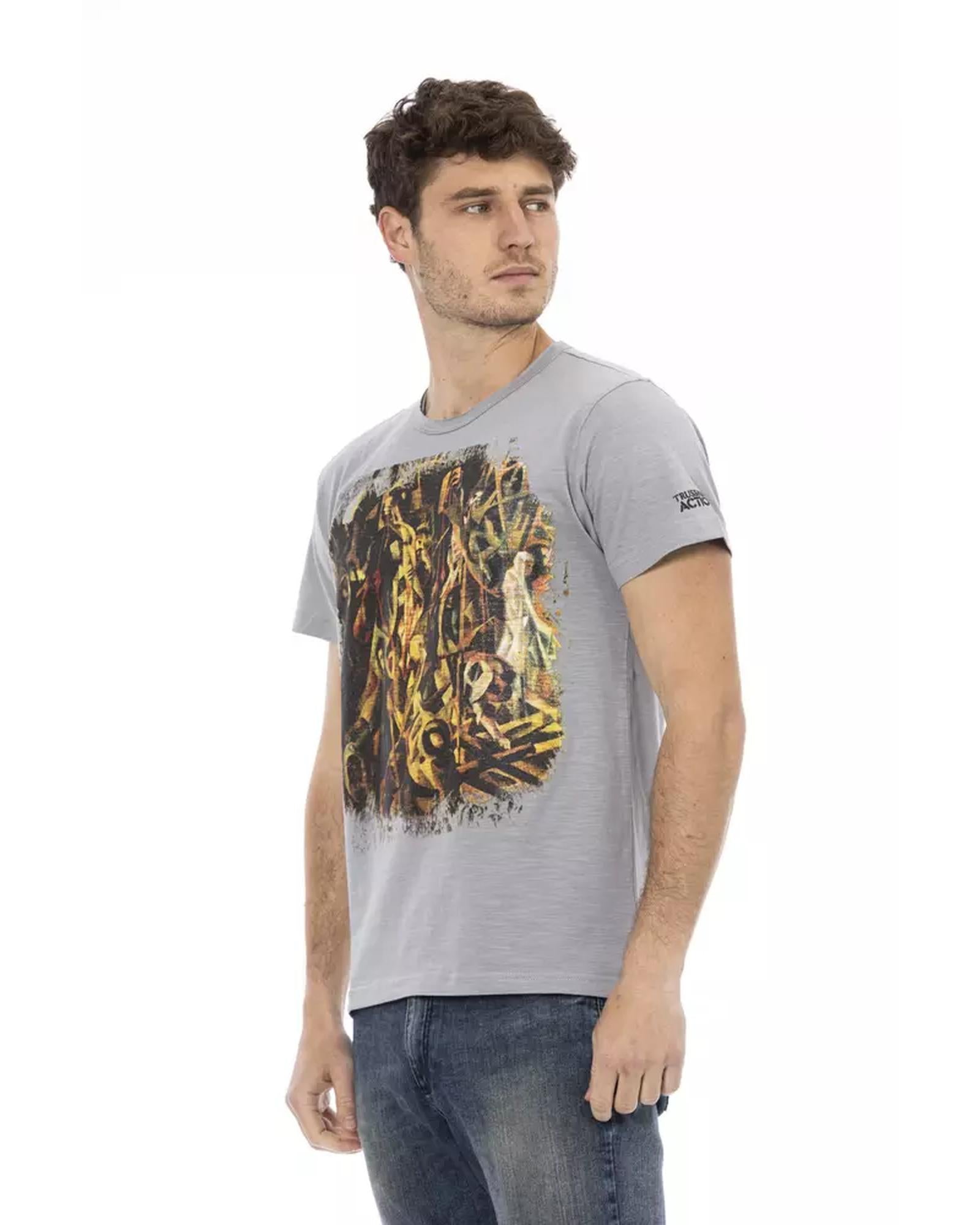 Short Sleeve T-shirt with Round Neck and Front Print 2XL Men