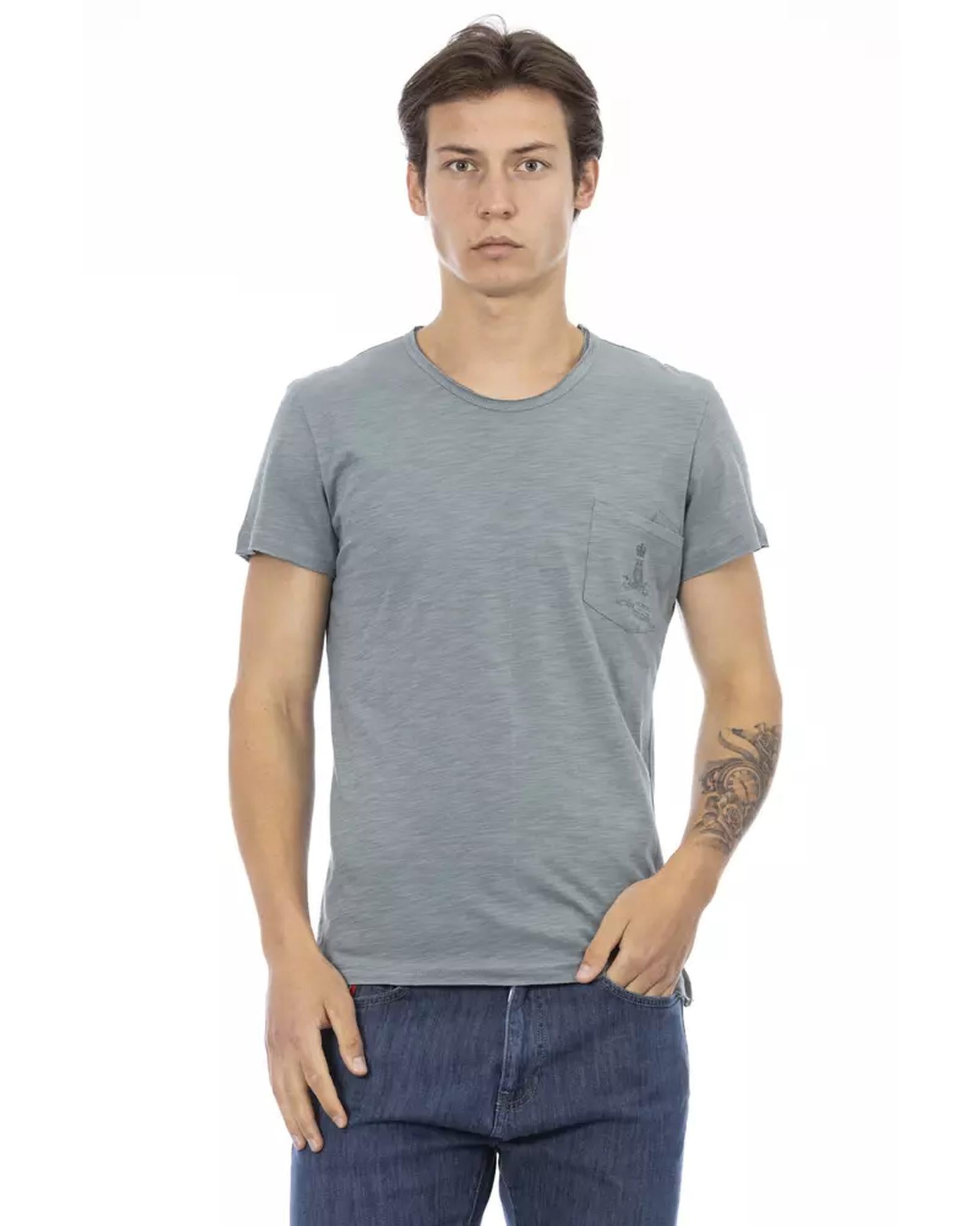 Short Sleeve T-shirt with Round Neck and Chest Pocket Print M Men