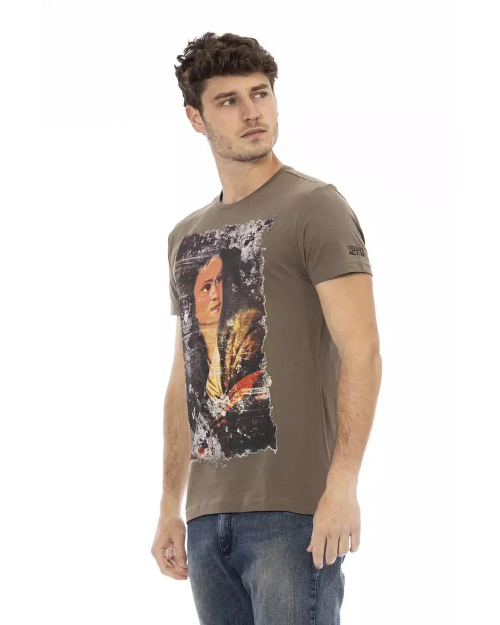 Printed Short Sleeve T-shirt with Round Neck L Men