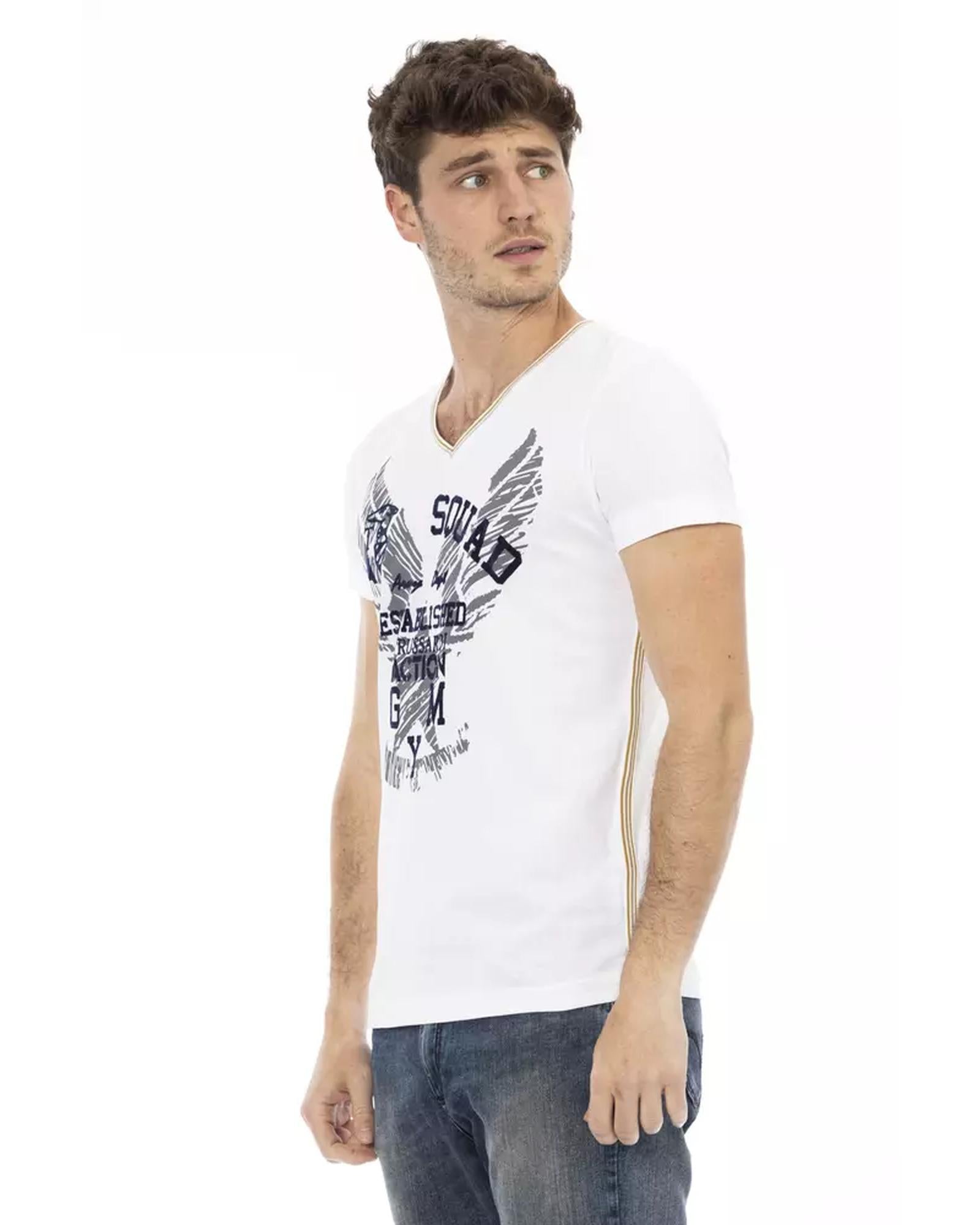 Short Sleeve T-shirt with V-neck and Front Print 2XL Men