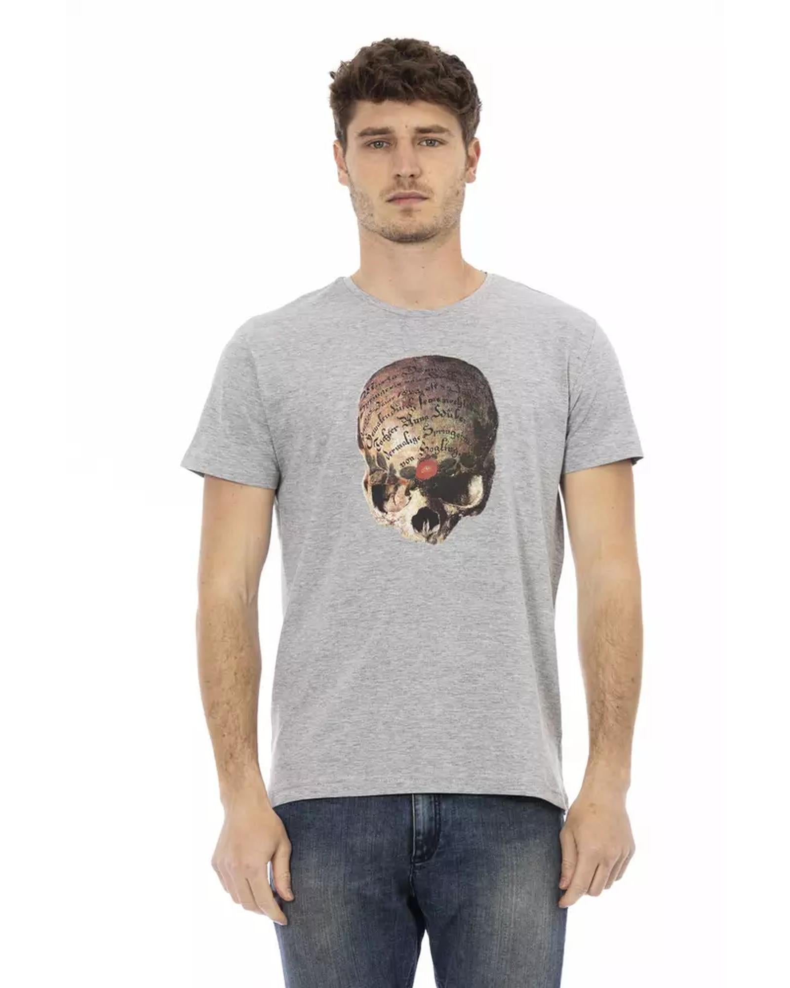 Round Neck Short Sleeve T-shirt with Front Print 2XL Men