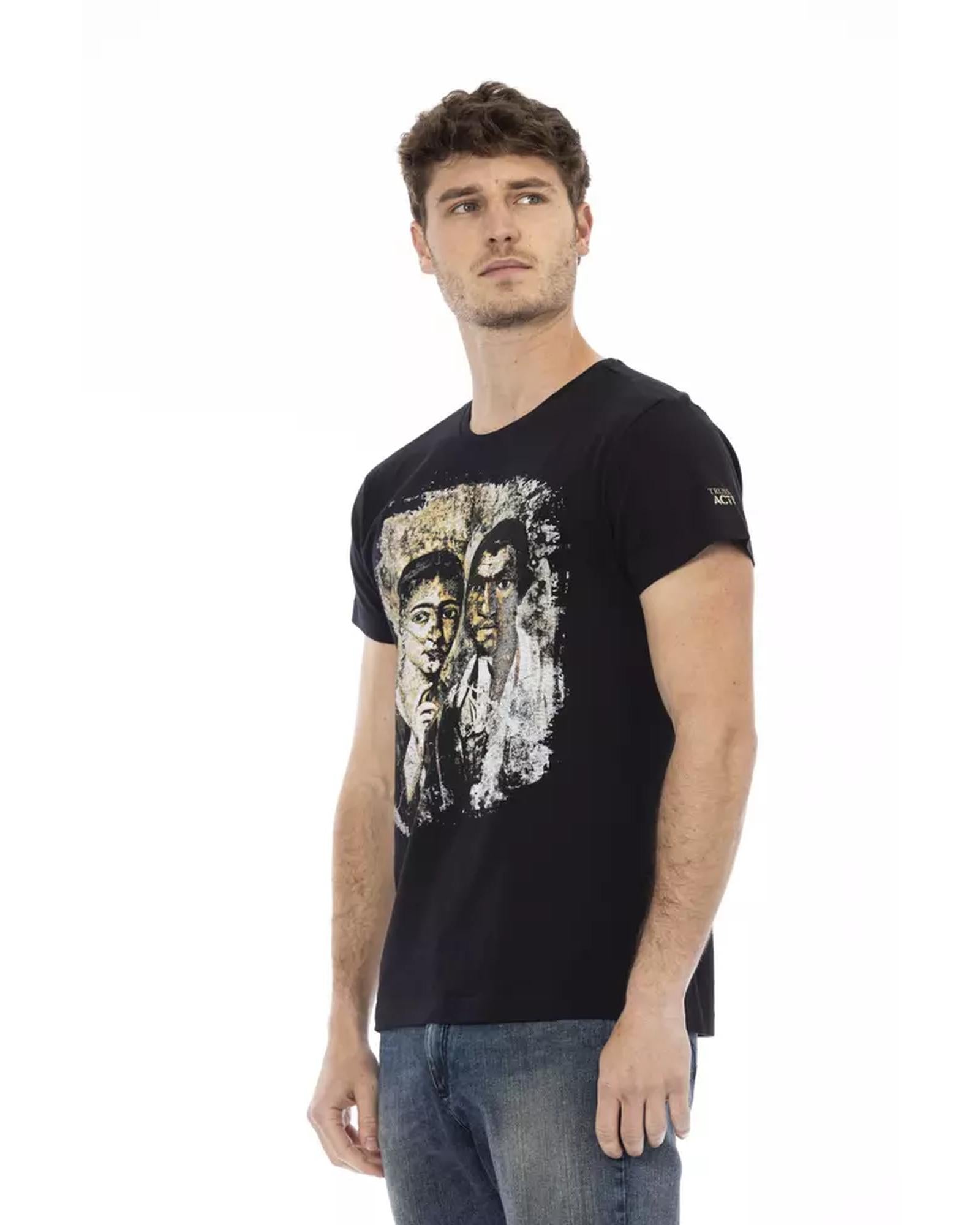 Short Sleeve T-shirt with Round Neck and Front Print 3XL Men