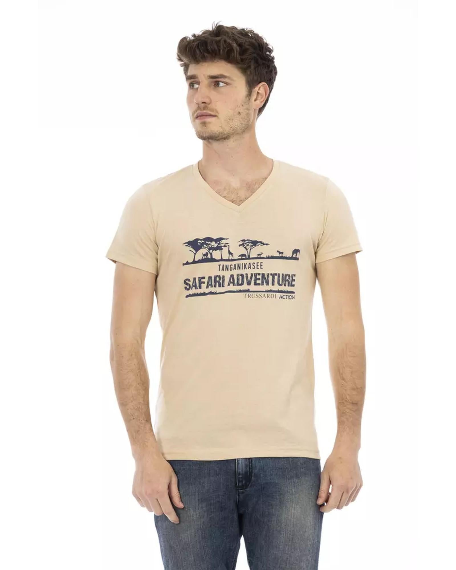 Short Sleeve T-shirt with V-neck and Front Print M Men