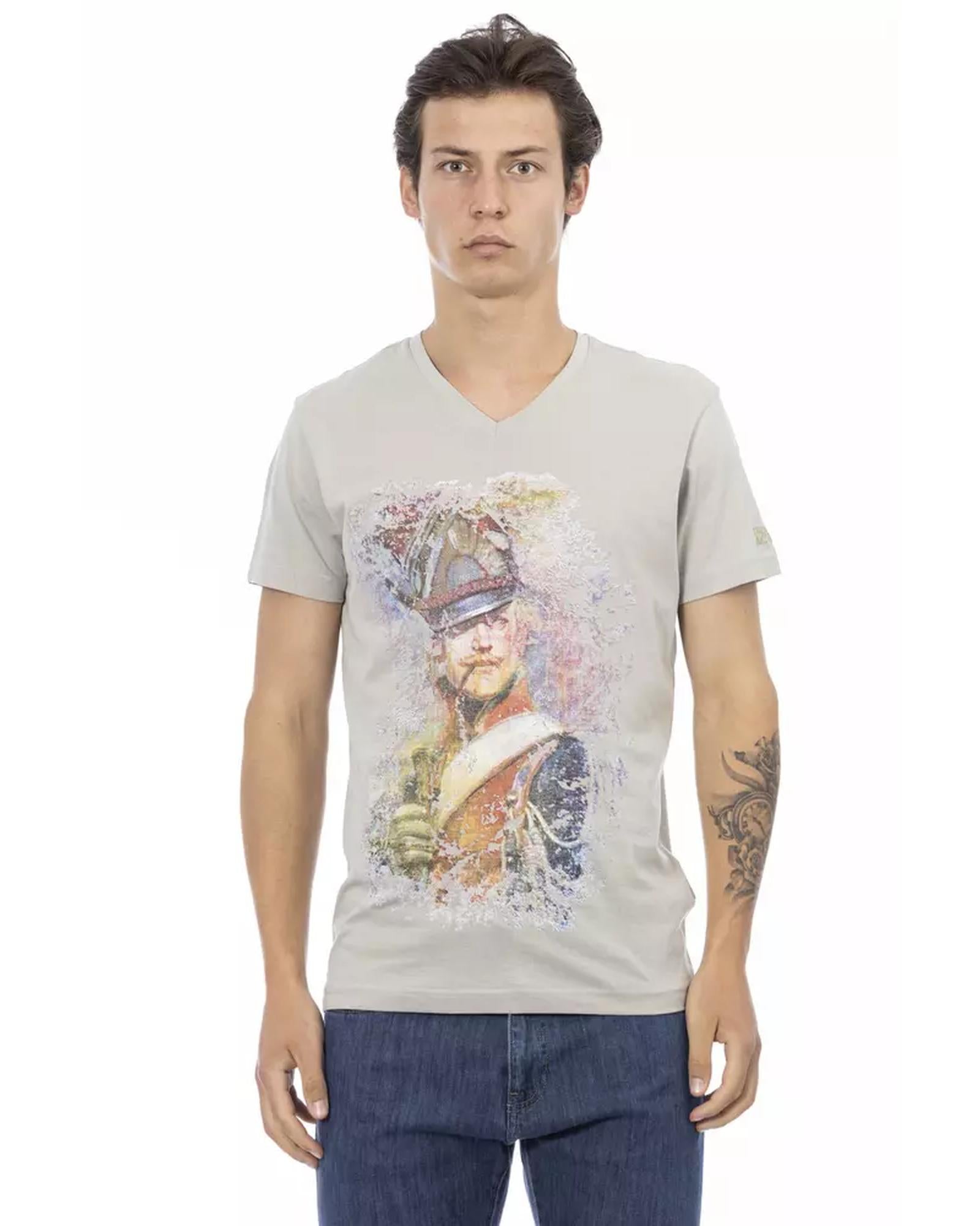 Short Sleeve T-shirt with V-neck and Front Print L Men