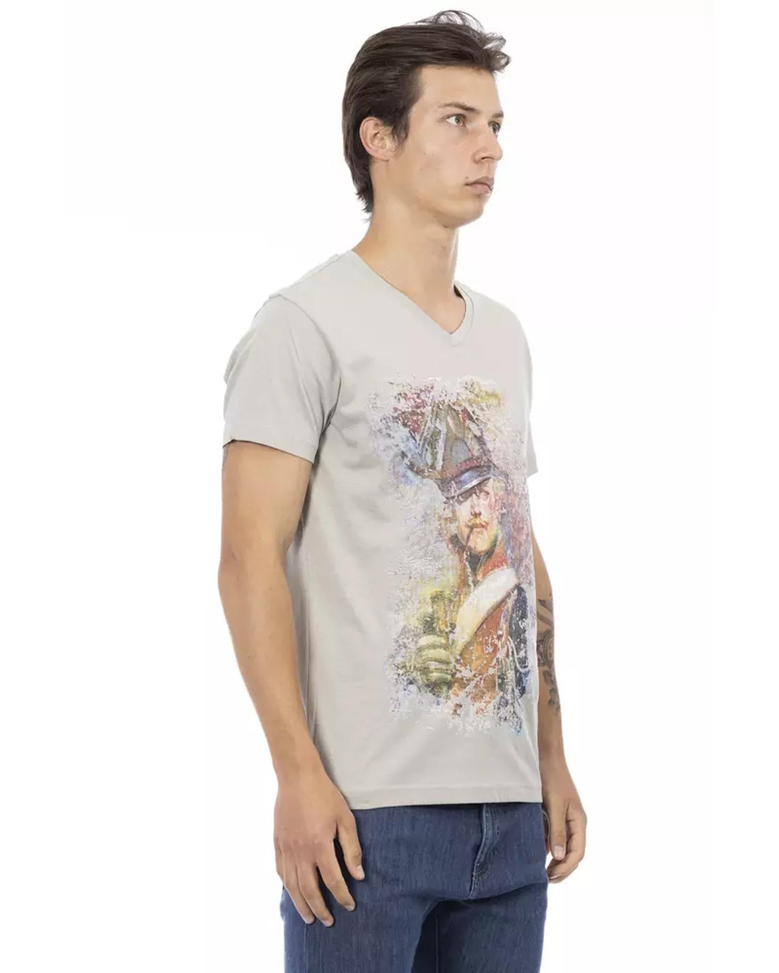 Short Sleeve T-shirt with V-neck and Front Print L Men