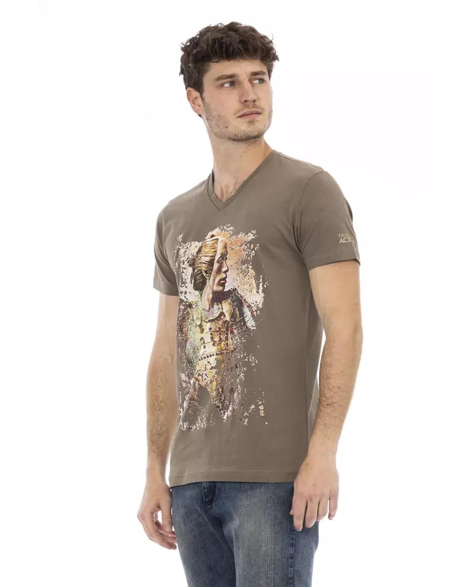 Short Sleeve V-Neck T-shirt with Front Print 3XL Men