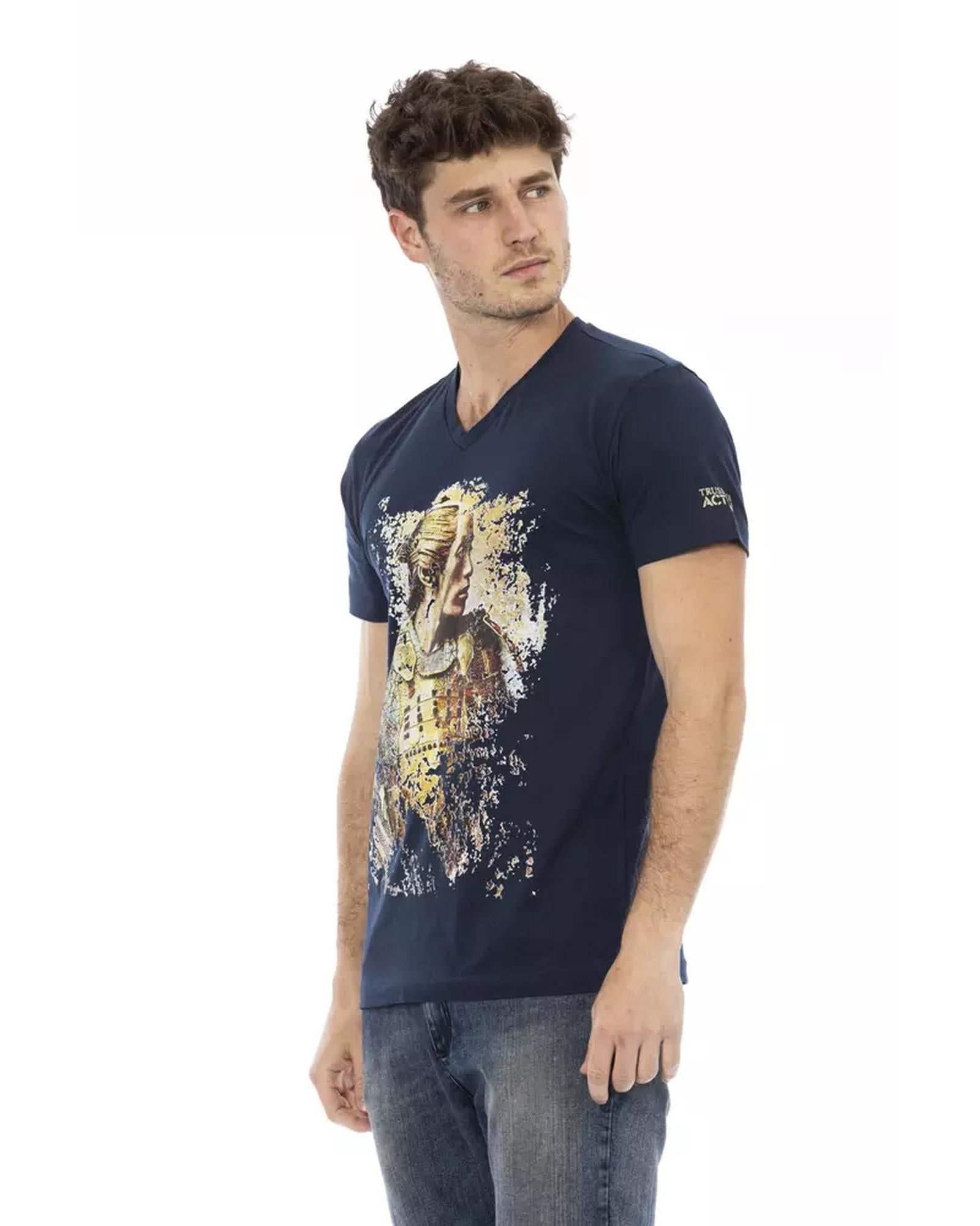 Short Sleeve T-shirt with V-neck and Front Print XL Men