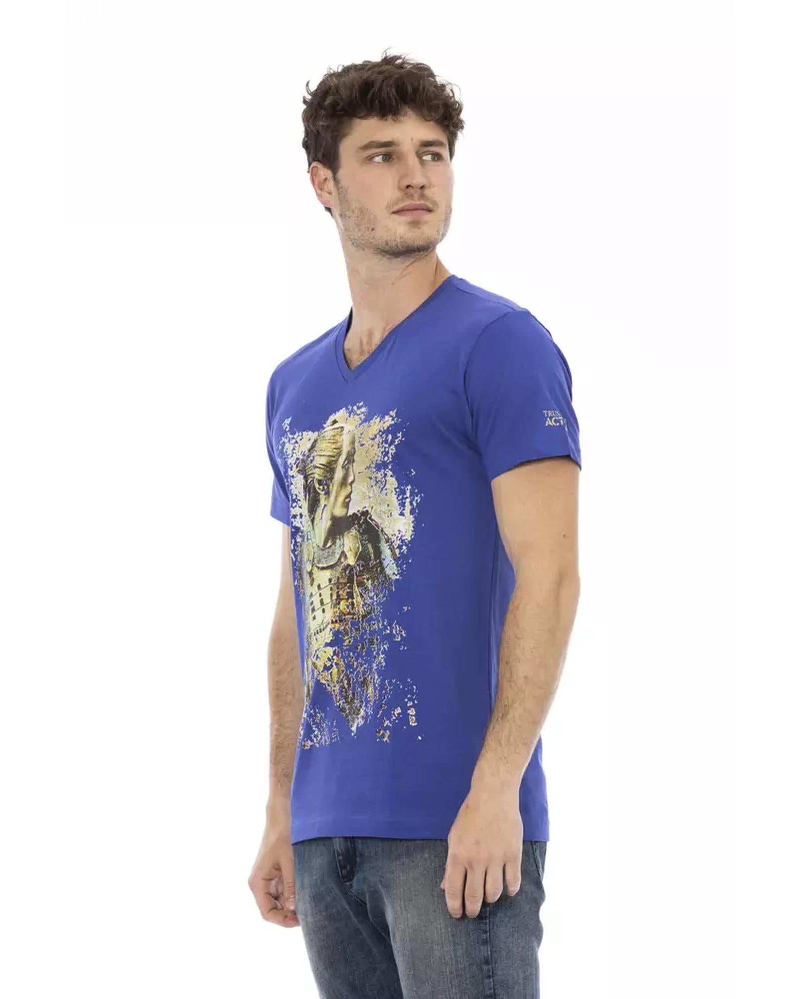 Short Sleeve V-Neck T-shirt with Front Print 3XL Men