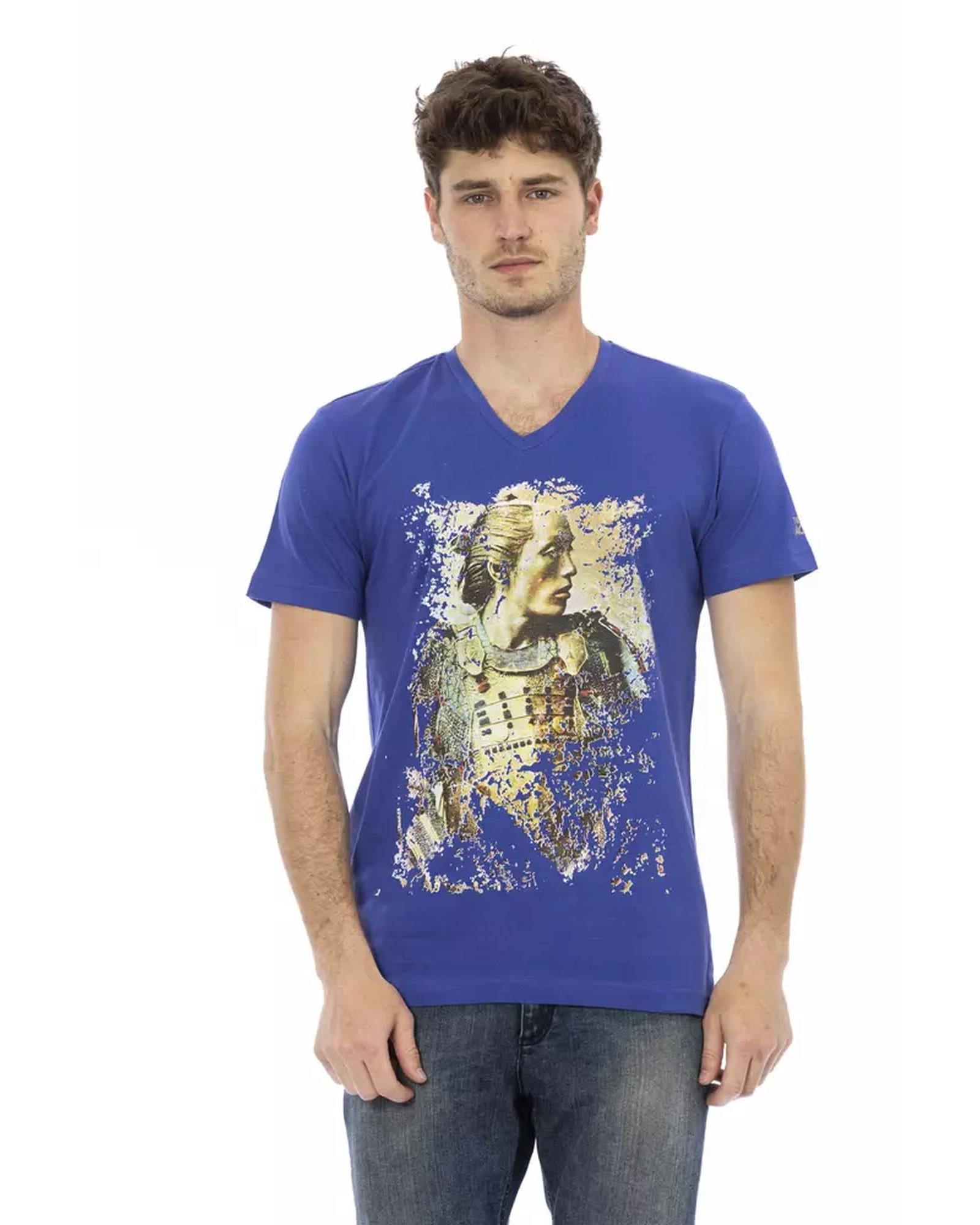 Short Sleeve V-Neck T-shirt with Front Print M Men