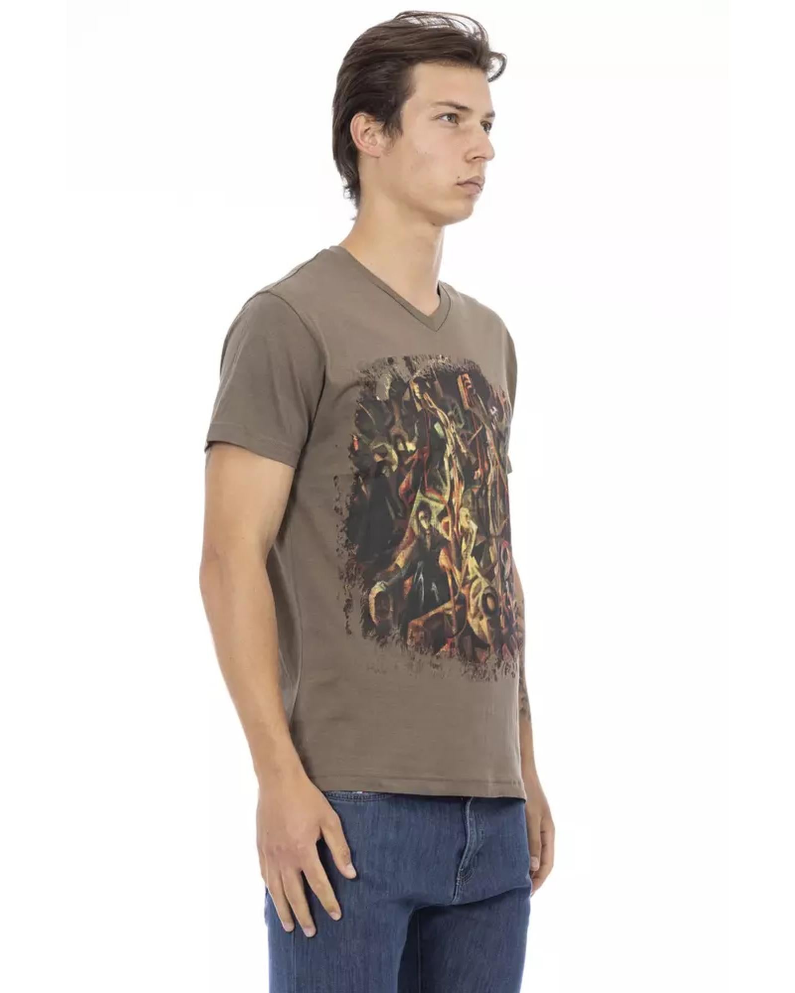 Short Sleeve V-Neck T-Shirt with Front Print S Men