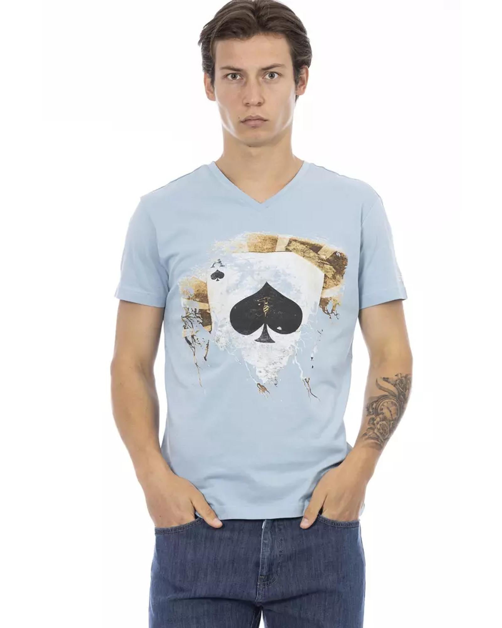 Short Sleeve V-Neck T-shirt with Front Print 3XL Men