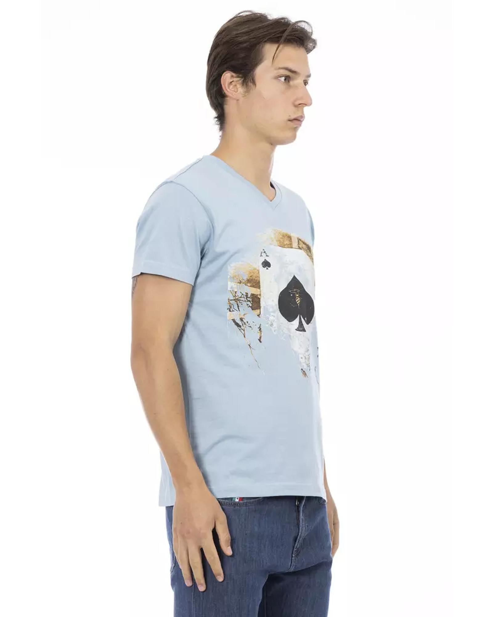 Short Sleeve V-Neck T-shirt with Front Print 3XL Men