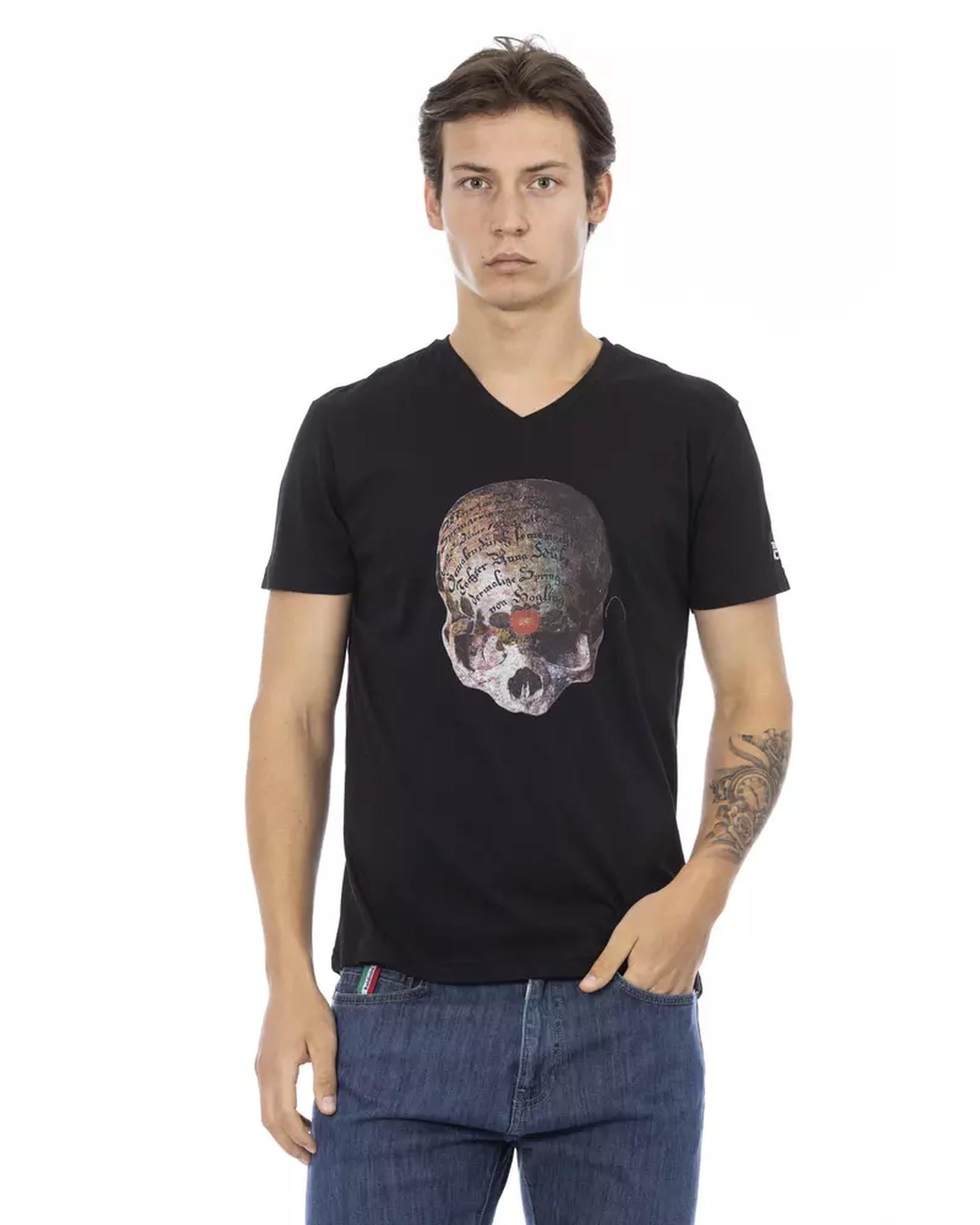 V-Neck Short Sleeve T-Shirt with Front Print S Men