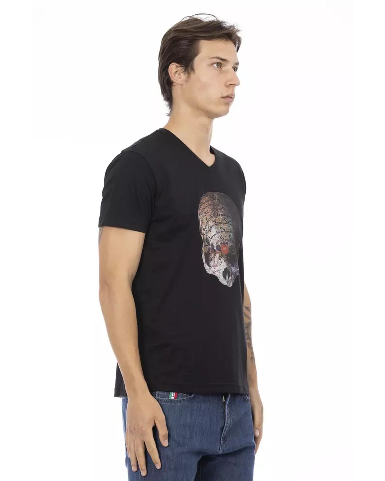 V-Neck Short Sleeve T-Shirt with Front Print S Men