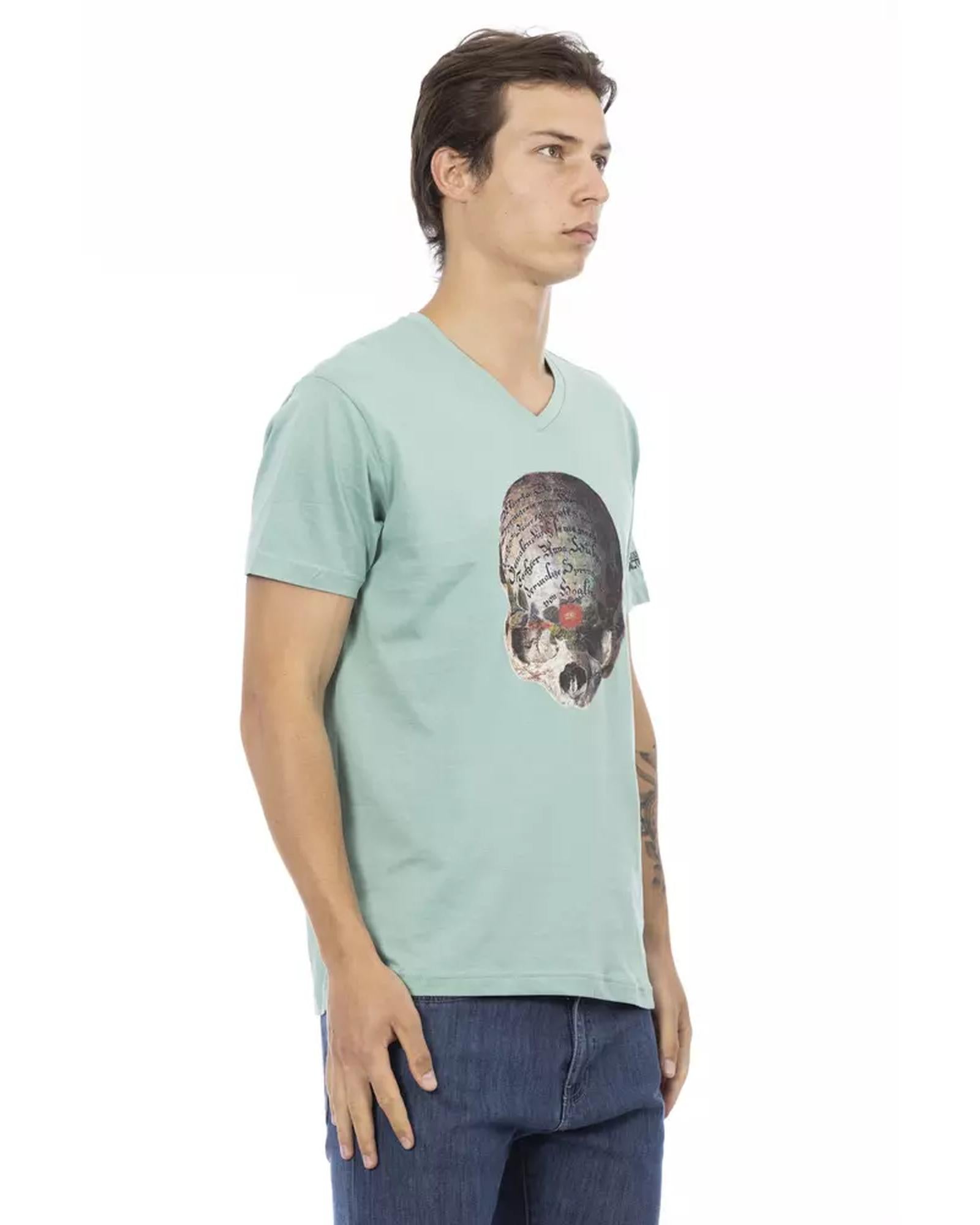 Front Print V-Neck Short Sleeve T-shirt L Men