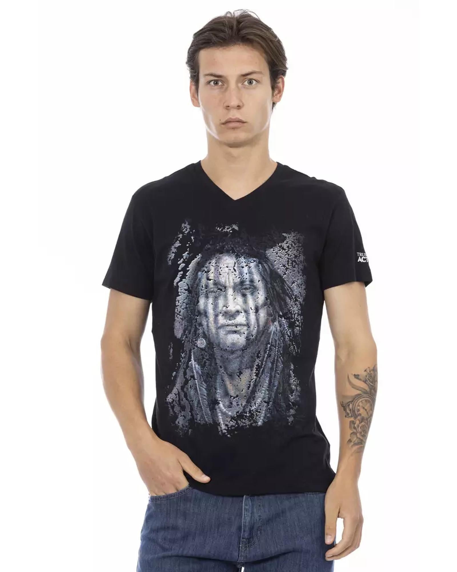 Short Sleeve T-shirt with V-neck and Front Print M Men