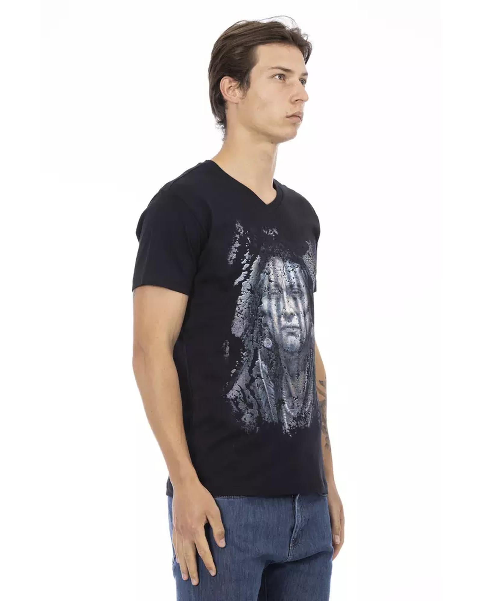 Short Sleeve T-shirt with V-neck and Front Print M Men