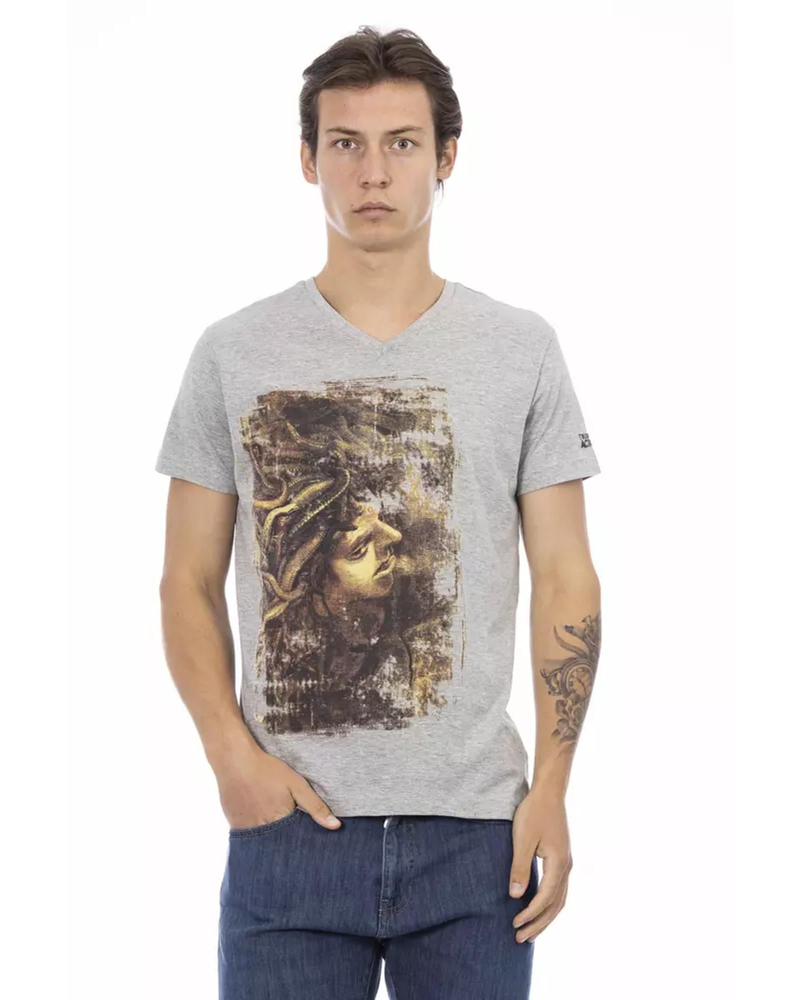 Short Sleeve V-Neck T-shirt with Front Print 3XL Men