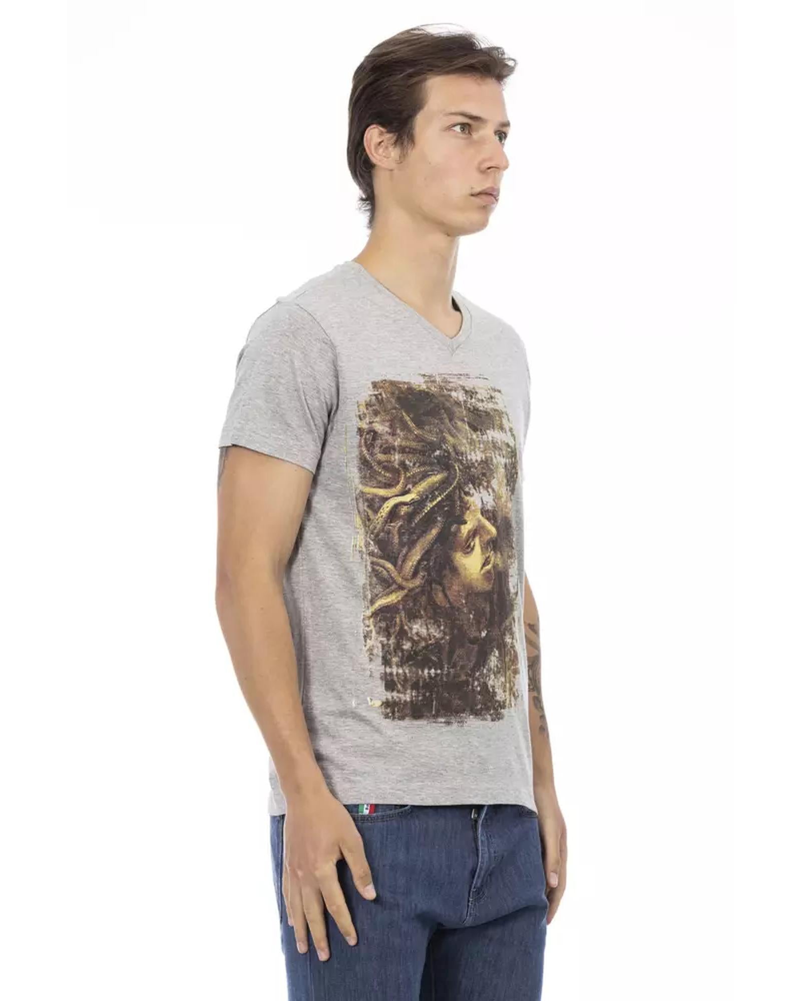 Short Sleeve V-Neck T-shirt with Front Print 3XL Men