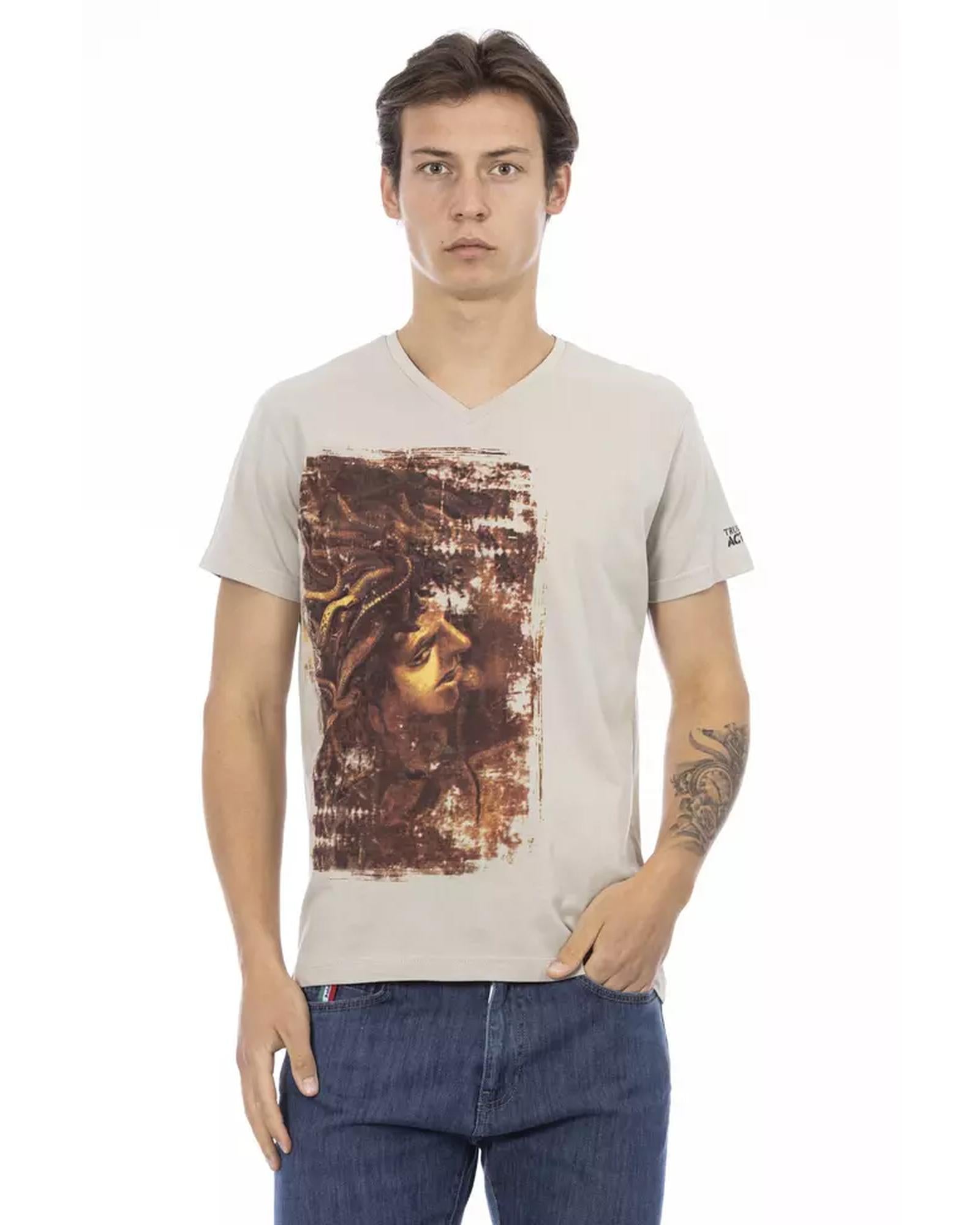 Short Sleeve V-Neck T-shirt with Front Print 2XL Men