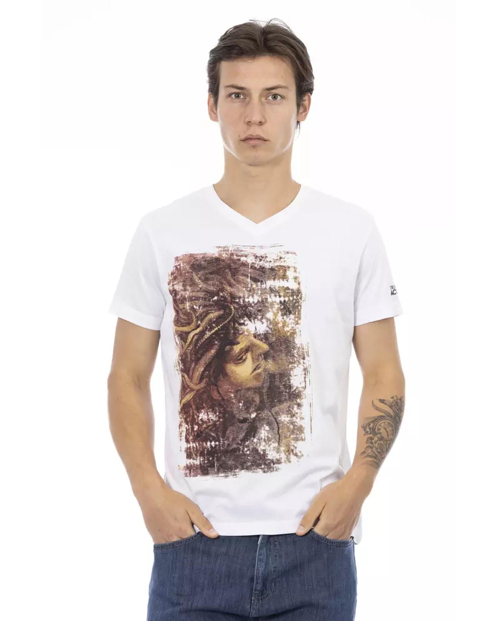 Short Sleeve V-Neck T-Shirt with Front Print 2XL Men