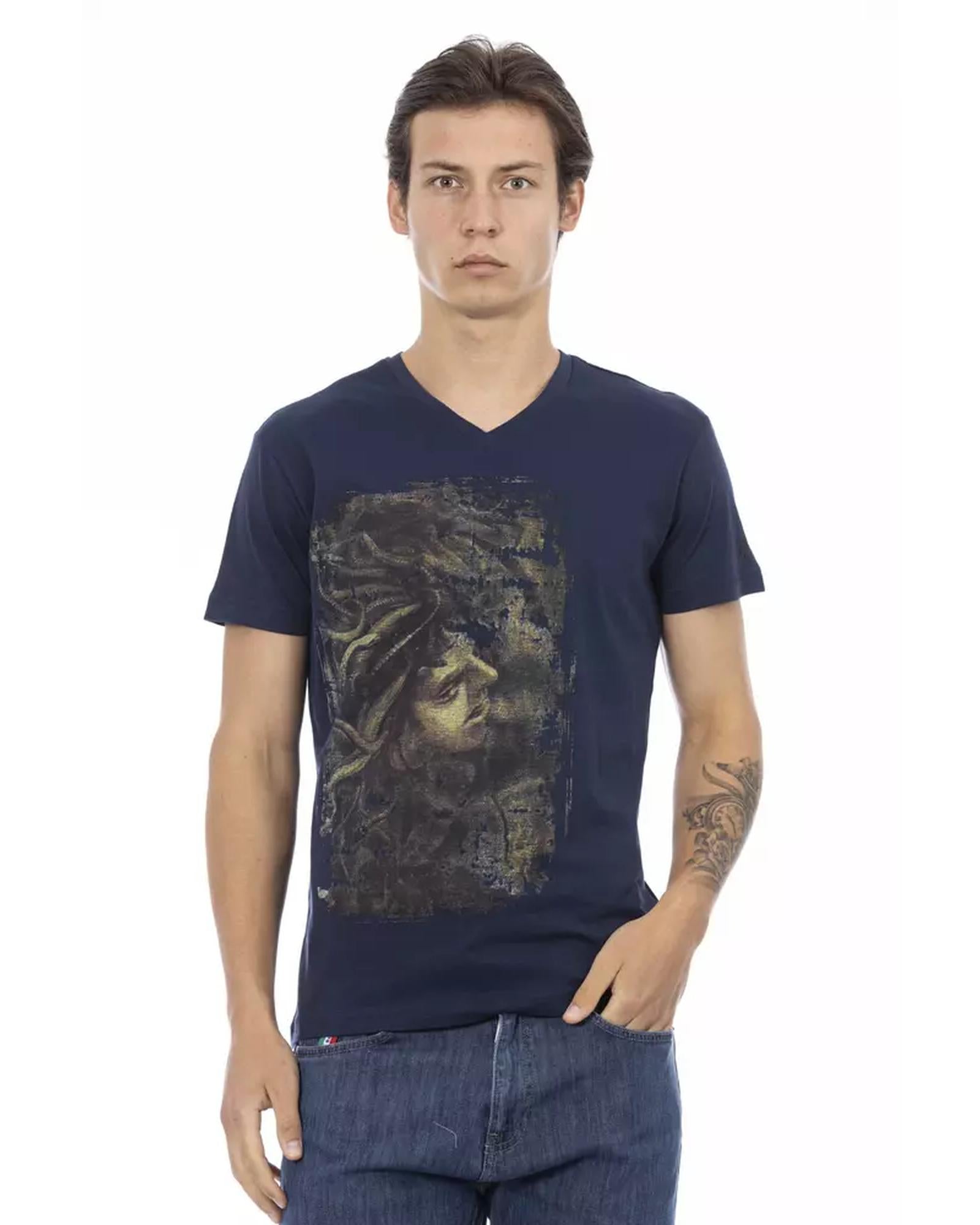 Short Sleeve T-shirt with V-neck and Front Print XL Men