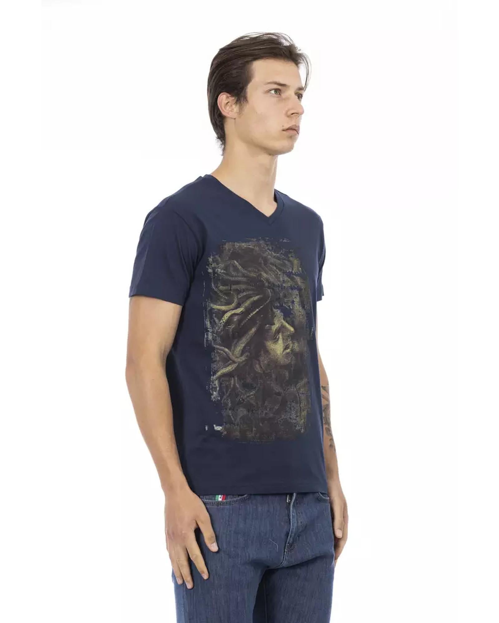 Short Sleeve T-shirt with V-neck and Front Print XL Men