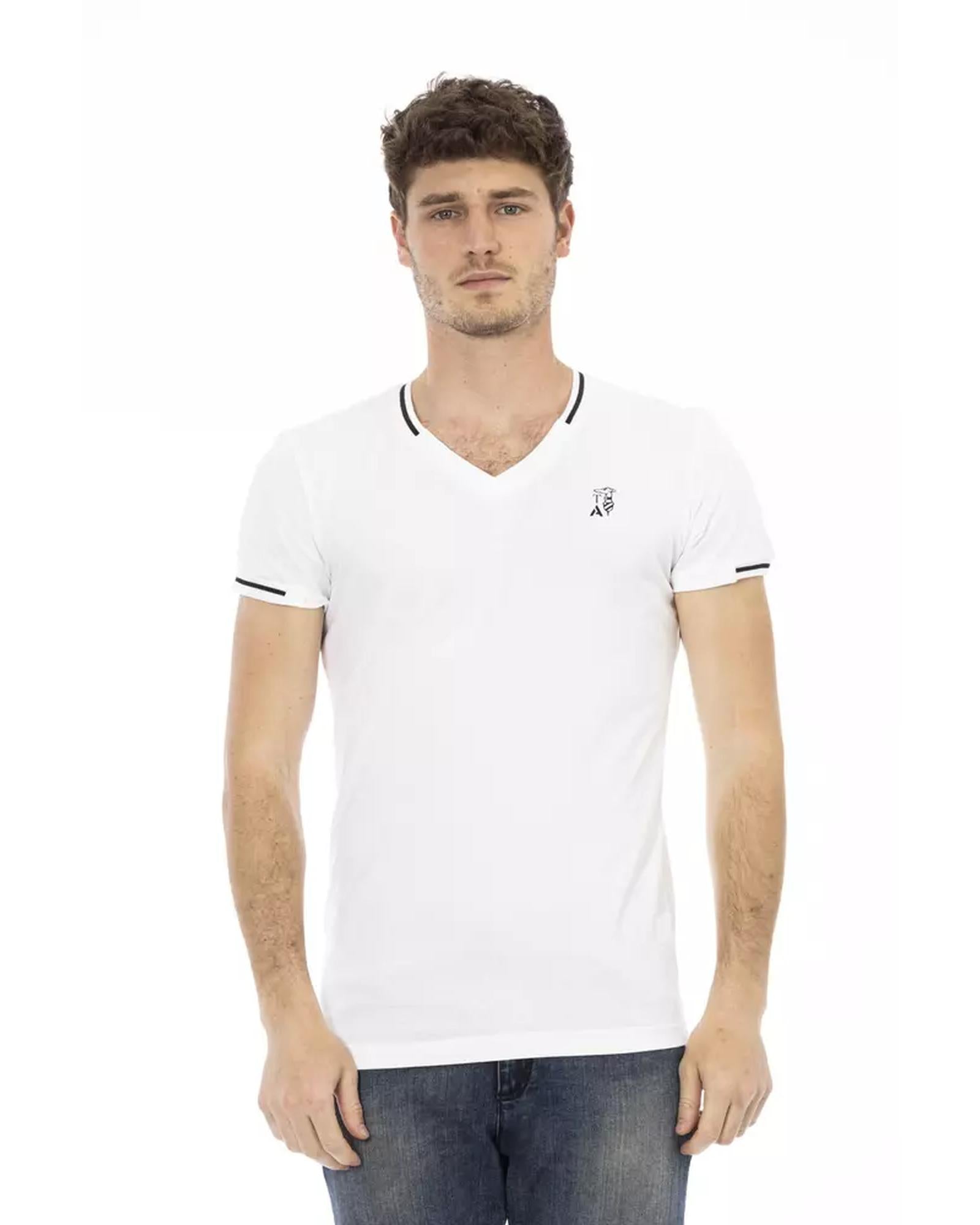 Short Sleeve T-shirt with V-neck and Chest Print XL Men