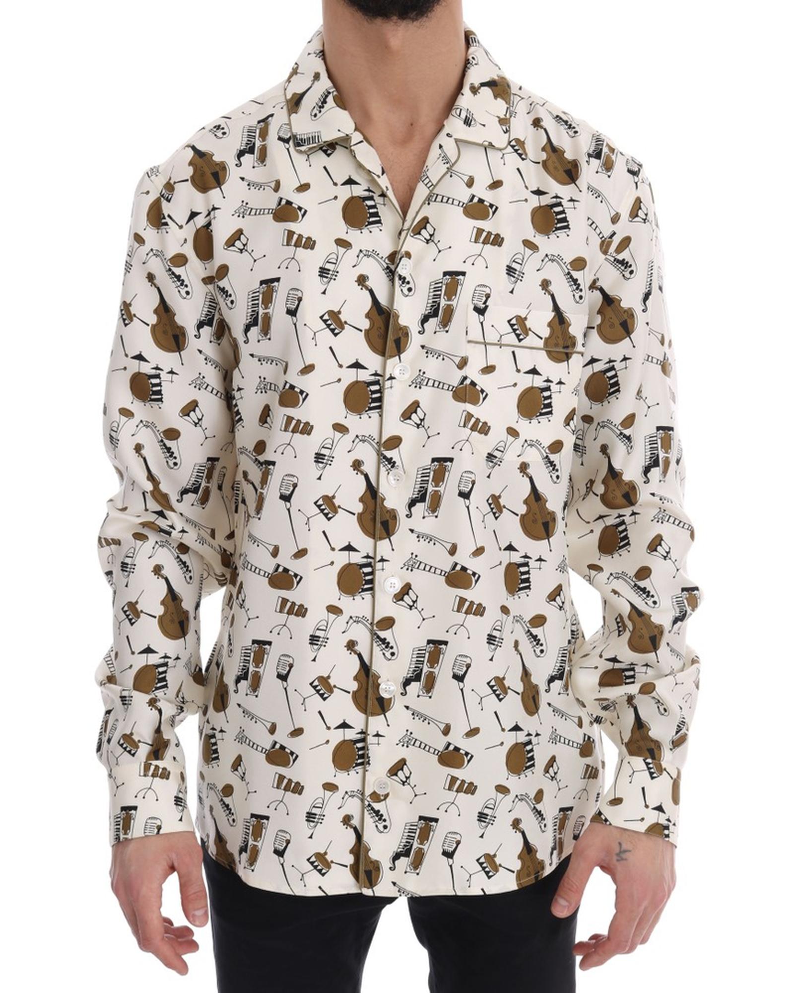 Exclusive Dolce &amp; Gabbana Silk Jazz Motive Shirt 39 EU Men