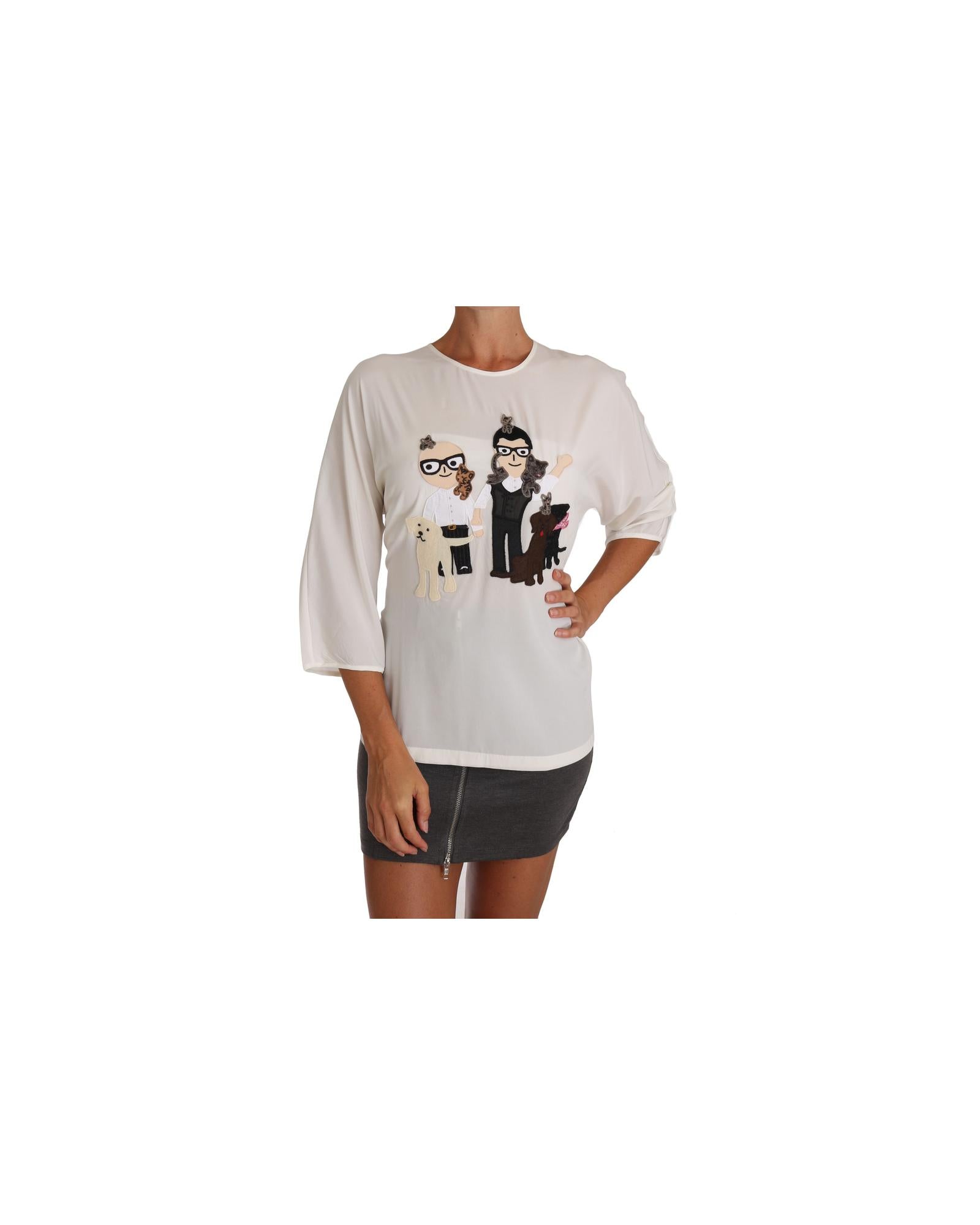 DOLCE &amp; GABBANA White Multicolor Figure Family T-shirt 46 IT Women