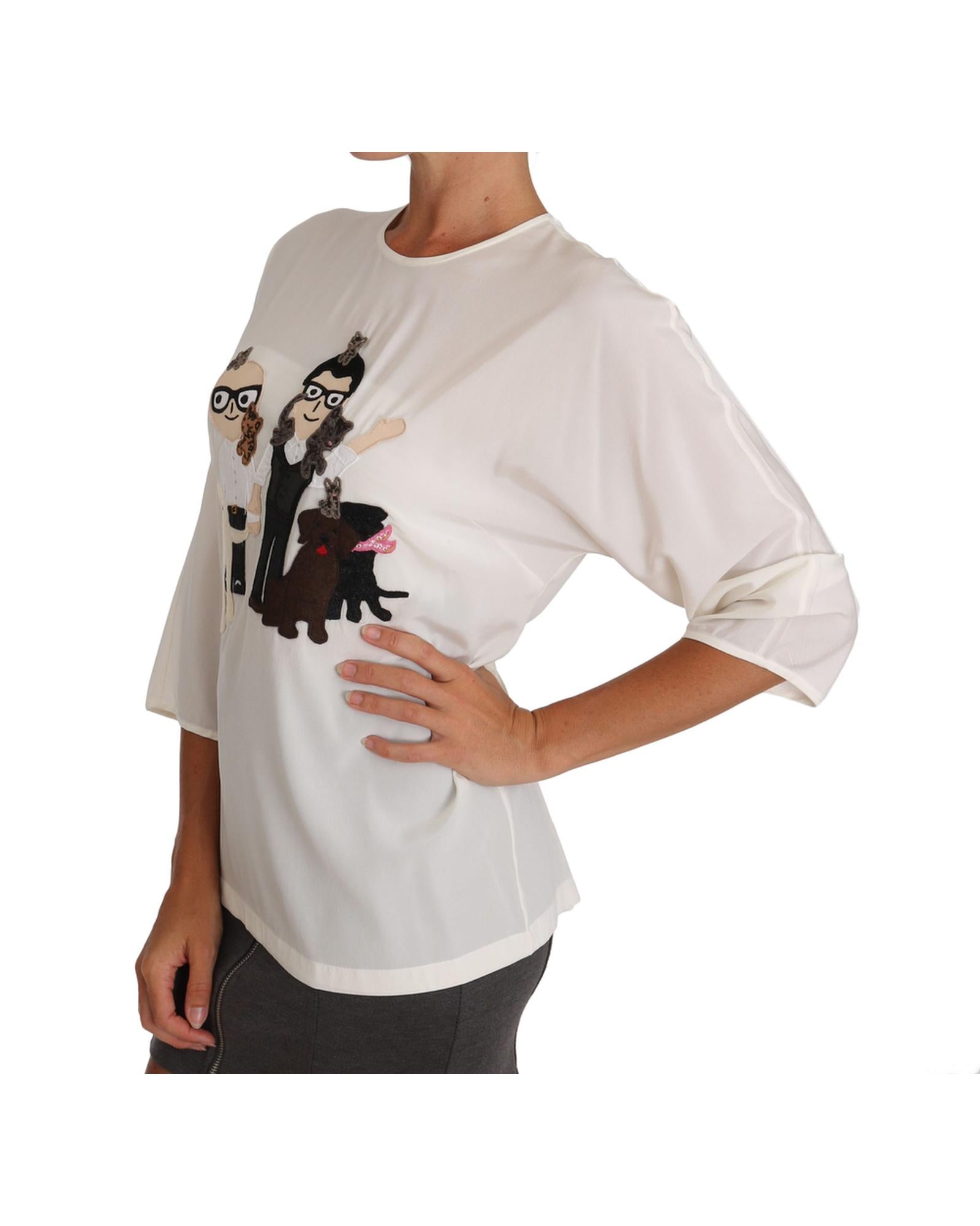 DOLCE &amp; GABBANA White Multicolor Figure Family T-shirt 46 IT Women