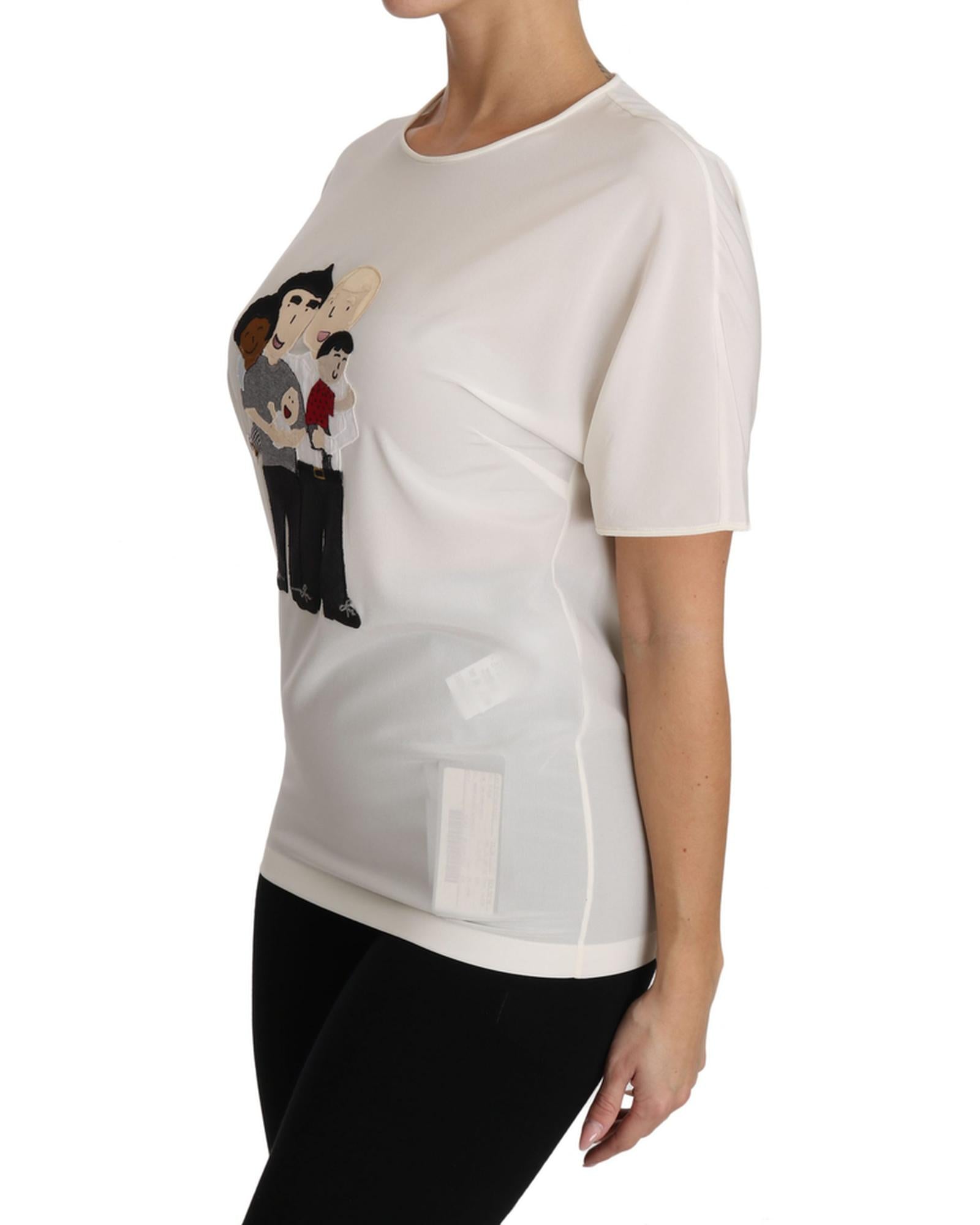 DOLCE &amp; GABBANA Figure Family Silk T-Shirt 36 IT Women