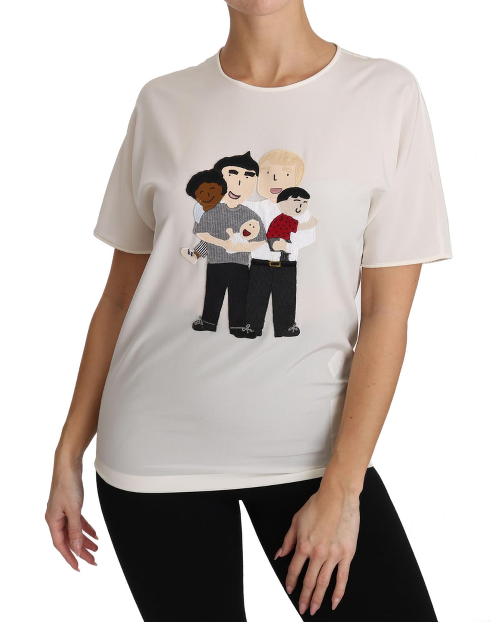 DOLCE &amp; GABBANA Figure Family Silk T-Shirt 38 IT Women